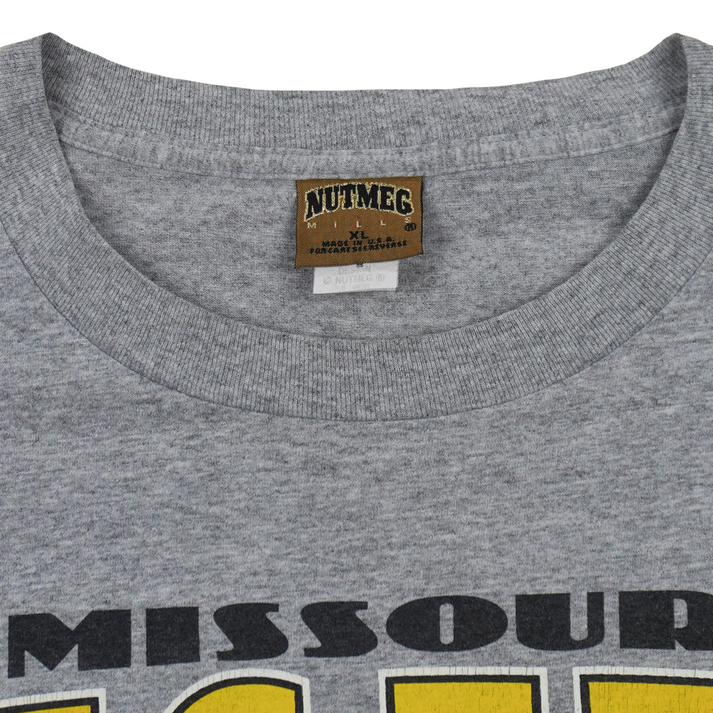 NCAA (Nutmeg Mills) - Grey Missouri Tigers Big Logo T-Shirt 1990s X-Large Vintage Retro