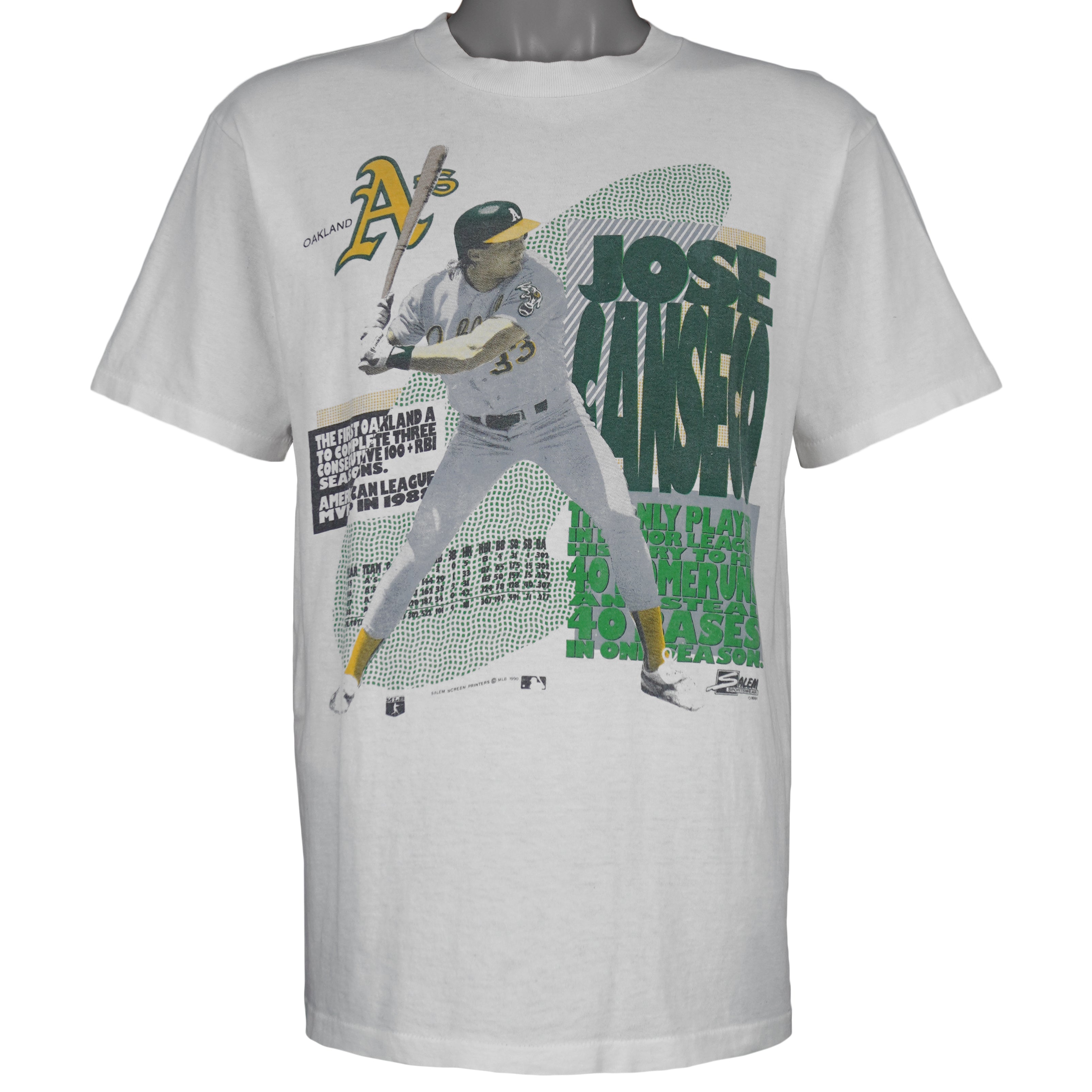 MLB (Salem) - Oakland Athletics Jose Canseco Player T-Shirt 1990 Medium Vintage Retro Baseball