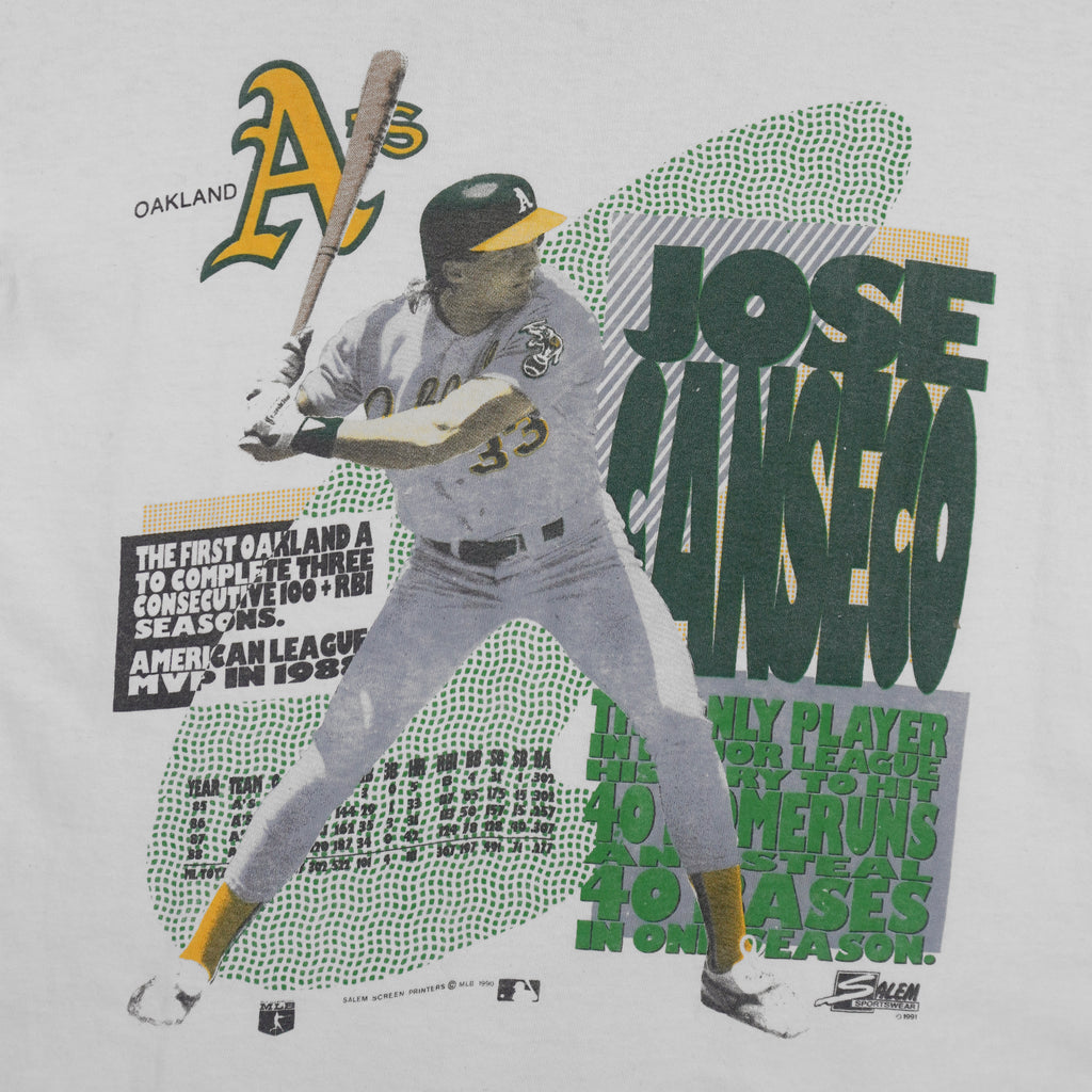 MLB (Salem) - Oakland Athletics Jose Canseco Player T-Shirt 1990 Medium Vintage Retro Baseball