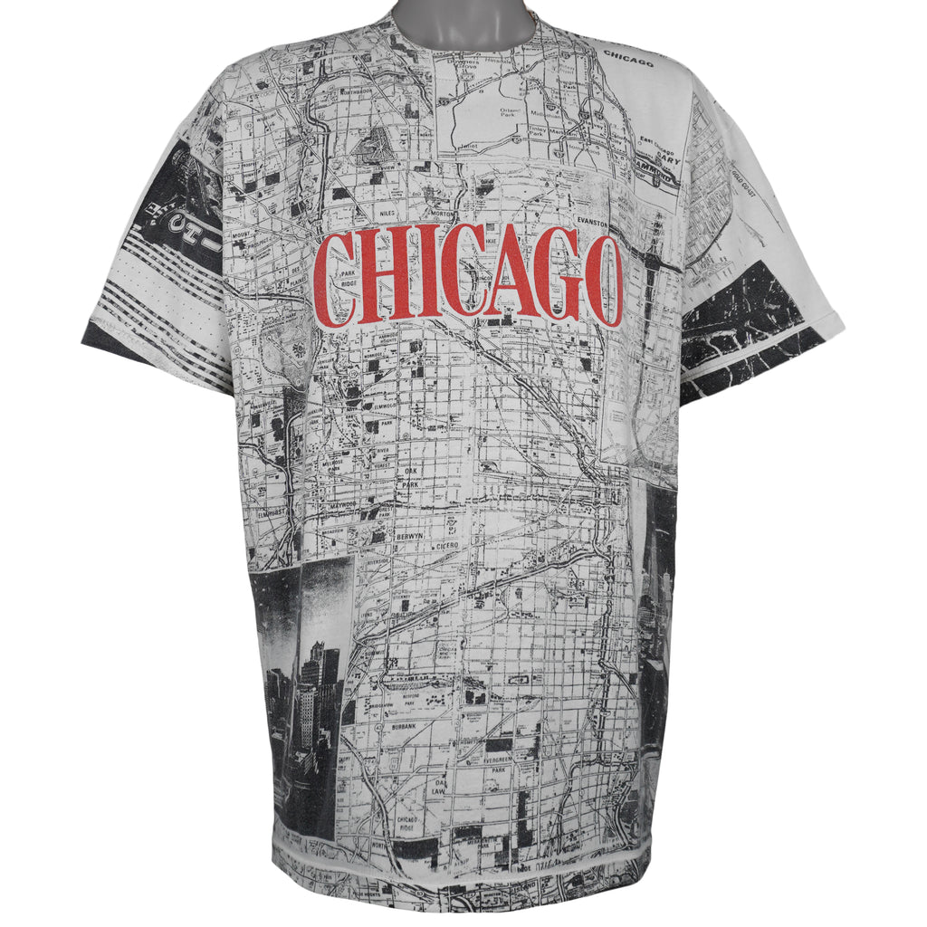 Vintage (Accord) - Chicago City Map T-Shirt 1990s Large Vintage Retro