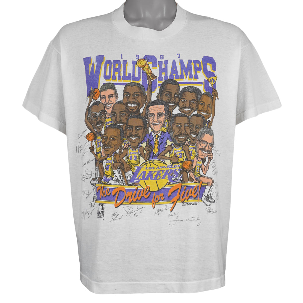 NBA - Los Angeles Lakers World Champs Caricature T-Shirt 1987 X-Large Vintage Retro Basketball