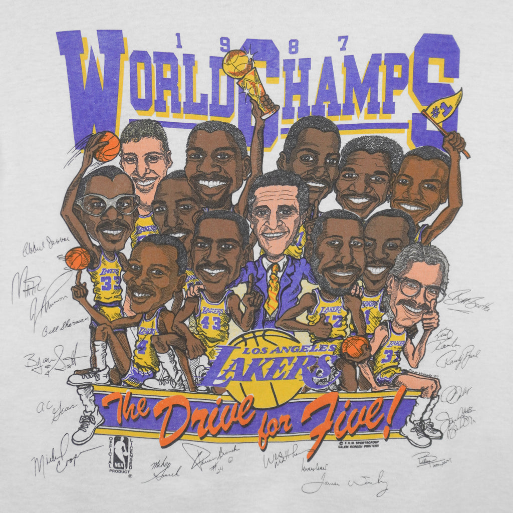 NBA - Los Angeles Lakers World Champs Caricature T-Shirt 1987 X-Large Vintage Retro Basketball