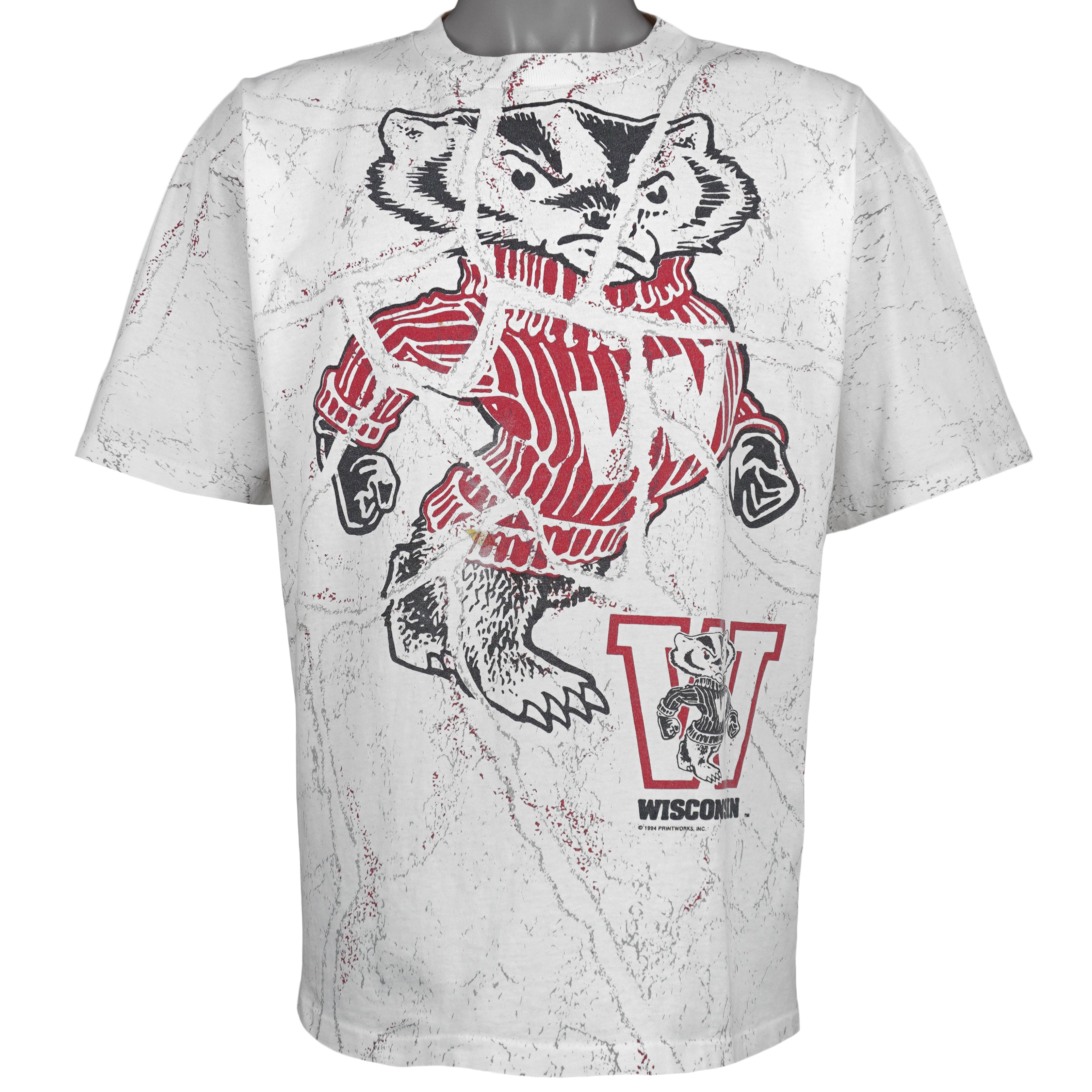 NCAA - Wisconsin Badgers All Over Print T-Shirt 1994 Large Vintage Retro