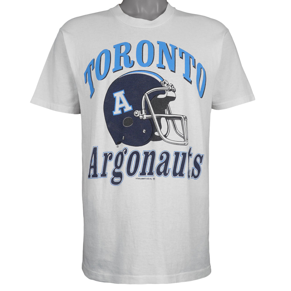 CFL (Fruit of the Loom) - Toronto Argonauts Helmet Spell-Out T-Shirt 1991 Large Vintage Retro Football