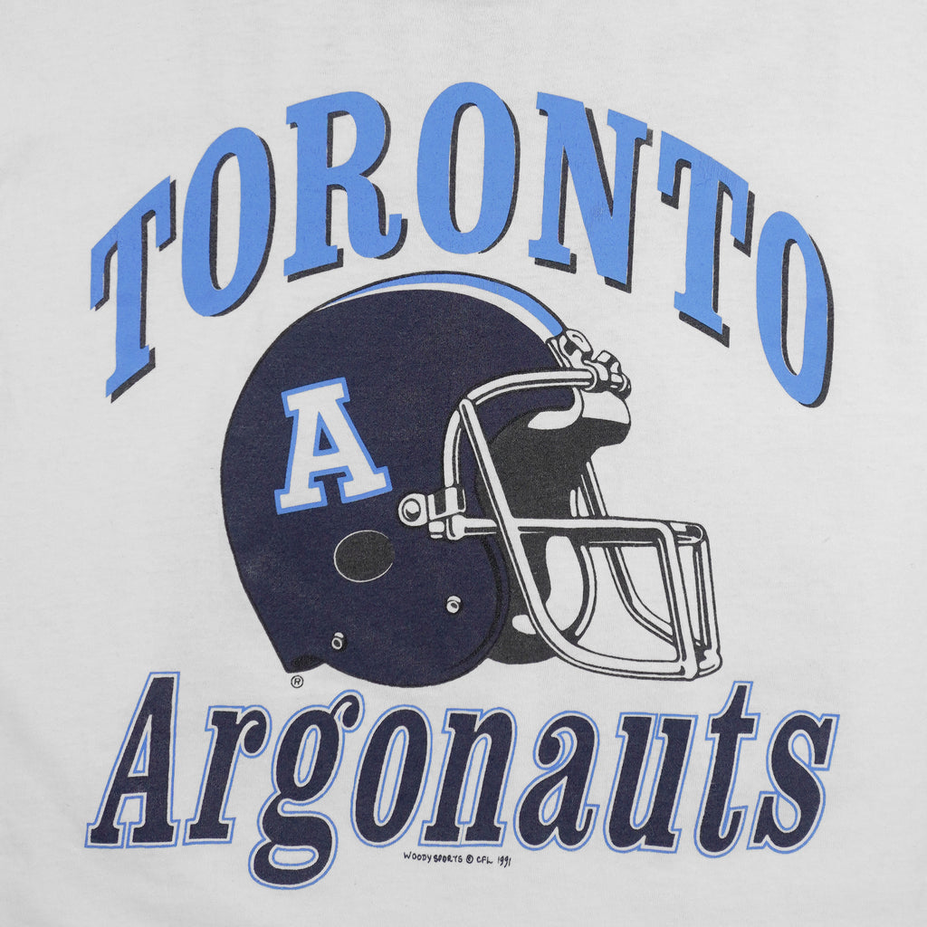CFL (Fruit of the Loom) - Toronto Argonauts Helmet Spell-Out T-Shirt 1991 Large Vintage Retro Football