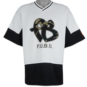 FUBU - White with Black Camo Logo Jersey T-Shirt 1990s XXX-Large Vintage Retro