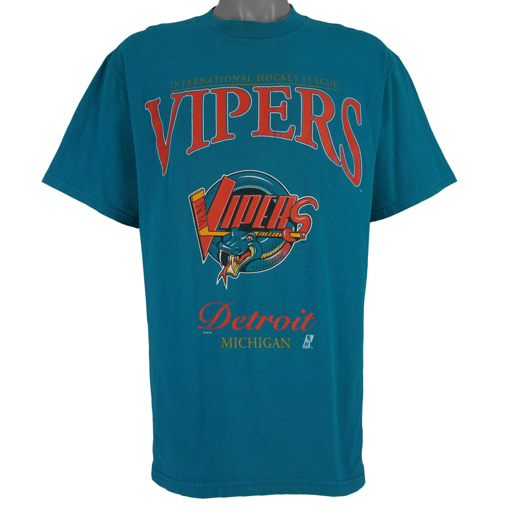 IHL (CSA) - Detroit Vipers Spell-Out T-Shirt 1990s Large Vintage Retro Hockey