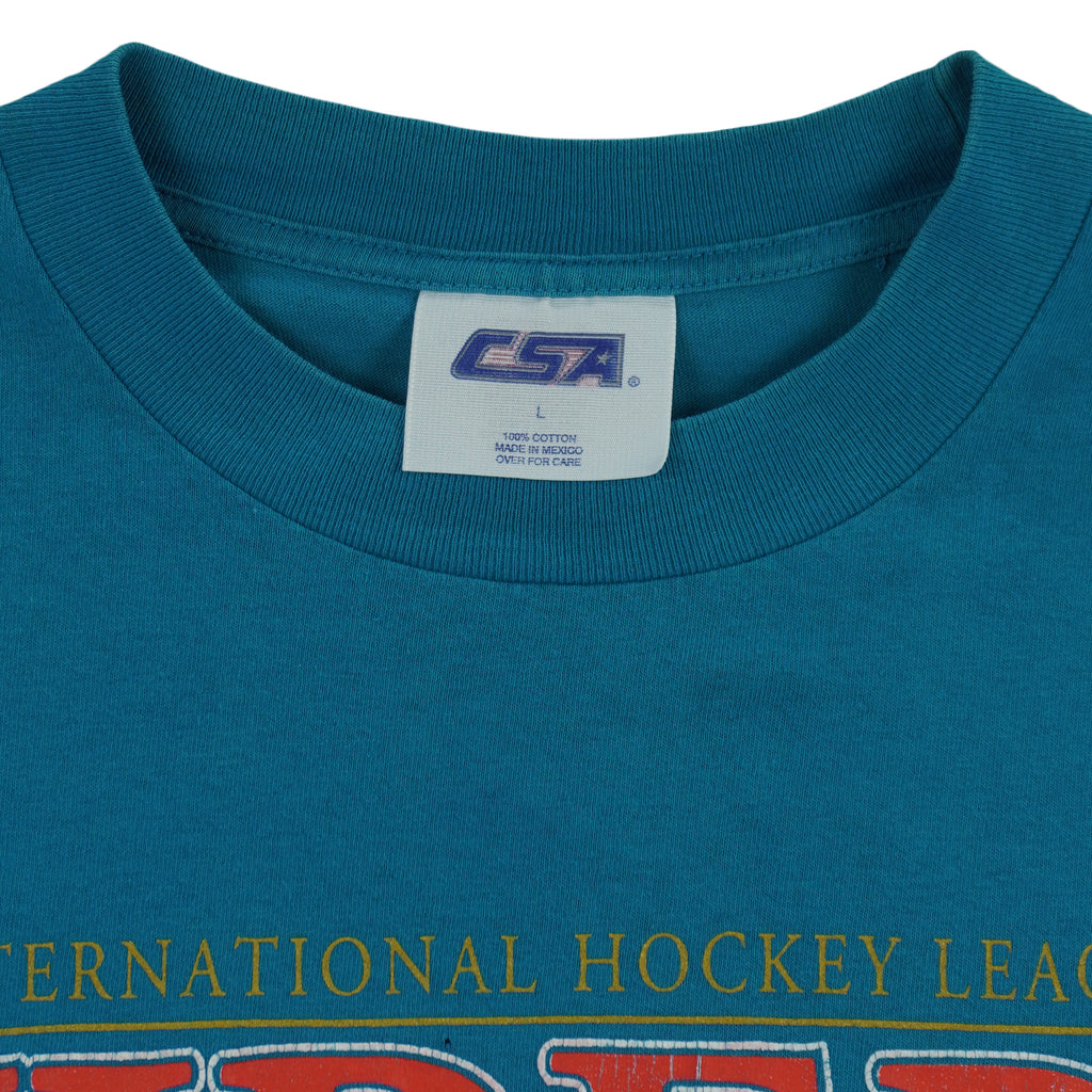 IHL (CSA) - Detroit Vipers Spell-Out T-Shirt 1990s Large Vintage Retro Hockey