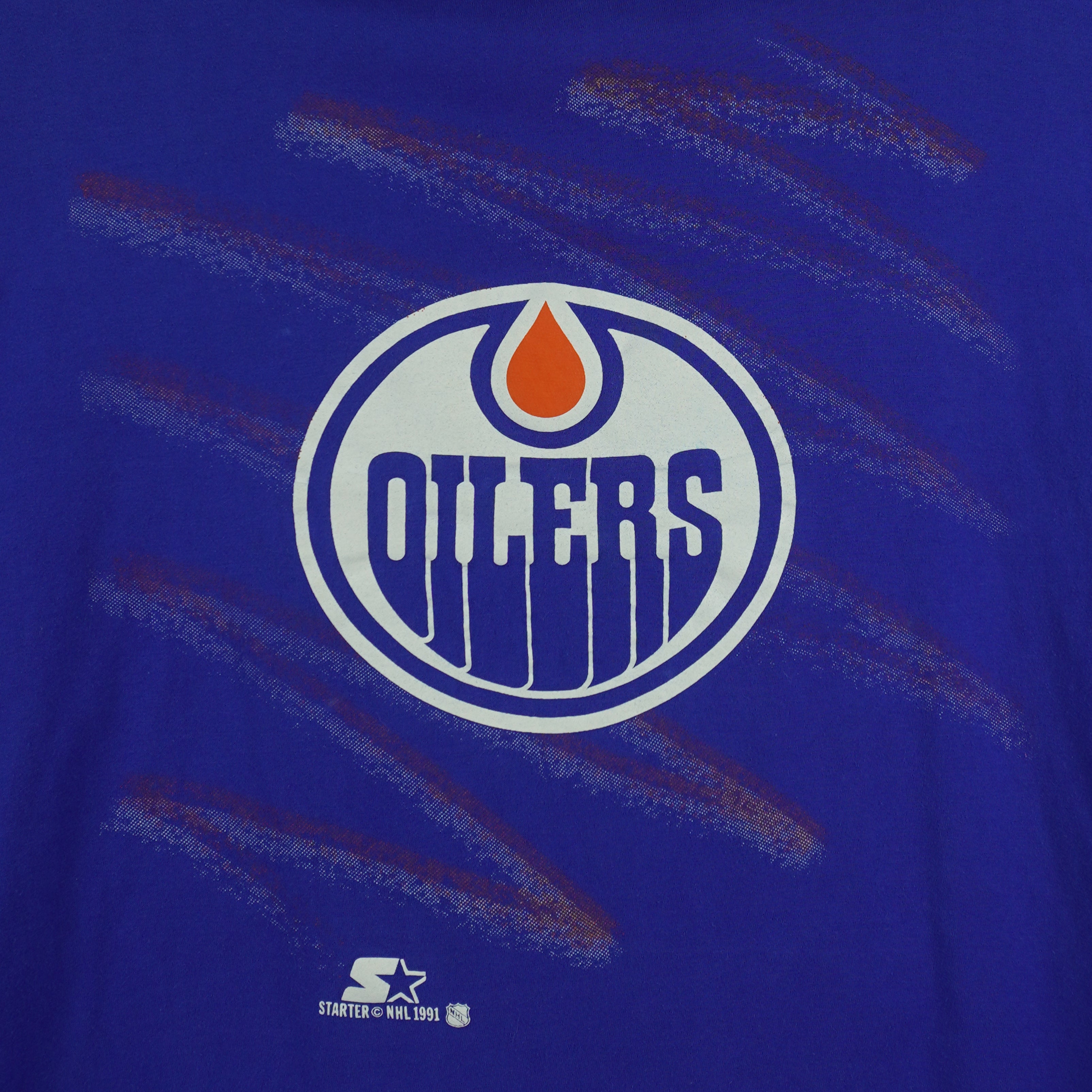 Starter - Edmonton Oilers Big Logo T-Shirt 1991 Large Vintage Retro Hockey