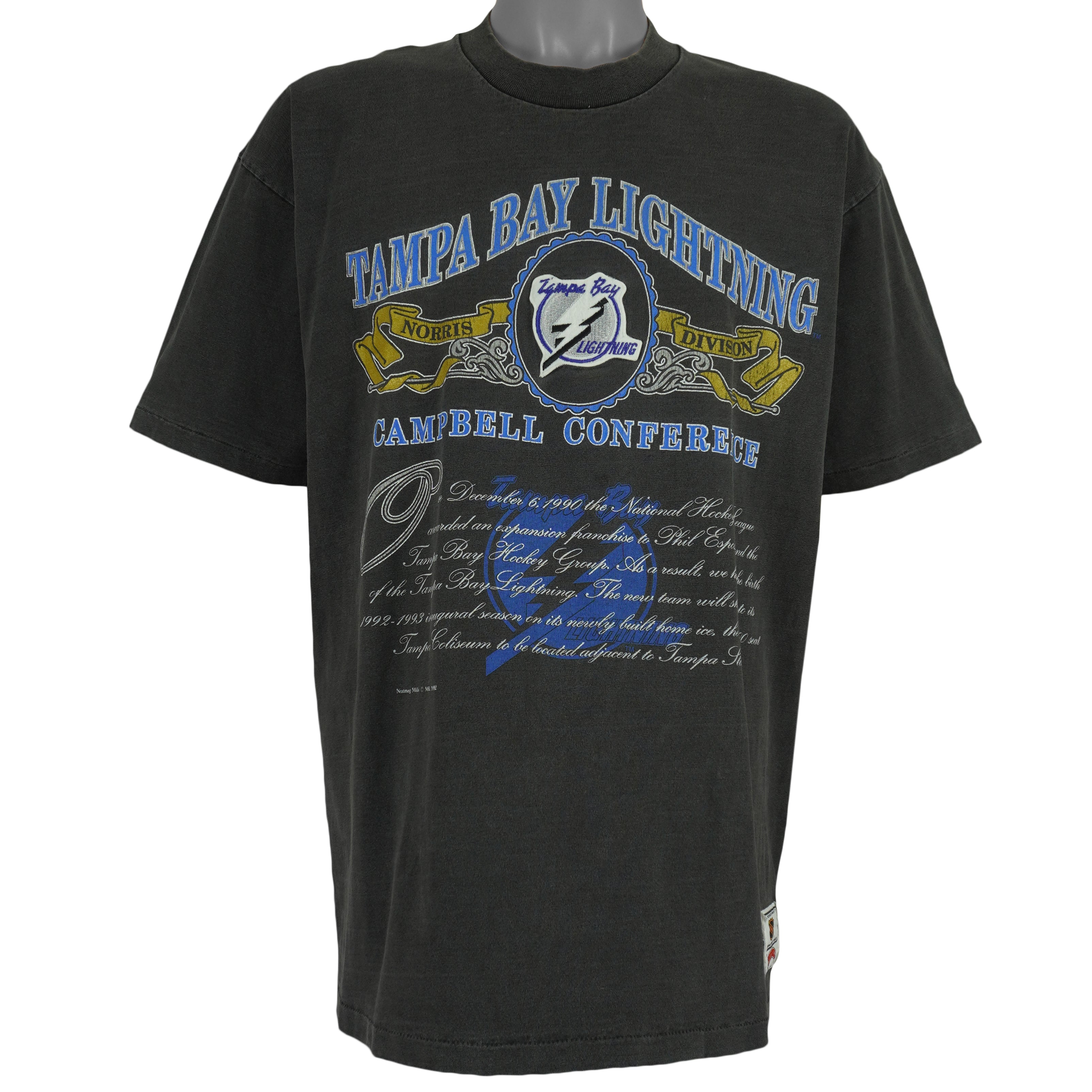 NHL (Nutmeg) - Tampa Bay Lightning Spell-Out T-Shirt 1992 X-Large Vintage Retro Hockey