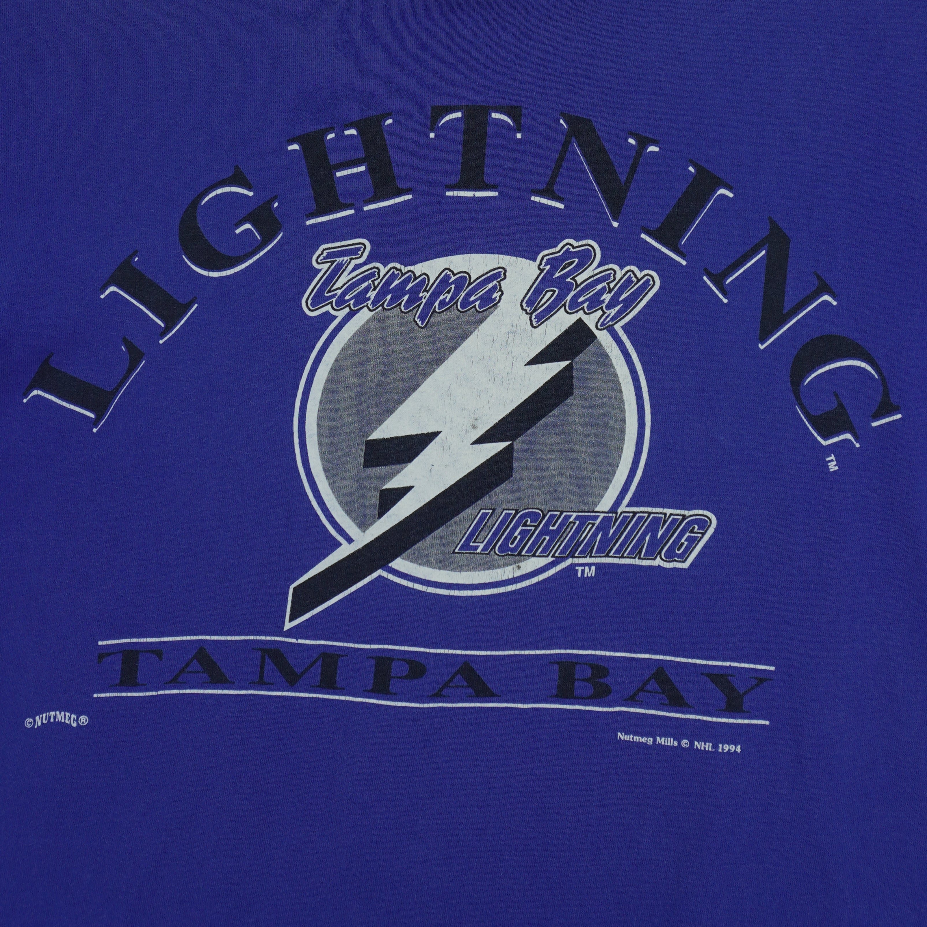 NHL (Nutmeg) - Tampa Bay Lightning Big Logo T-Shirt 1994 Large Vintage Retro Hockey