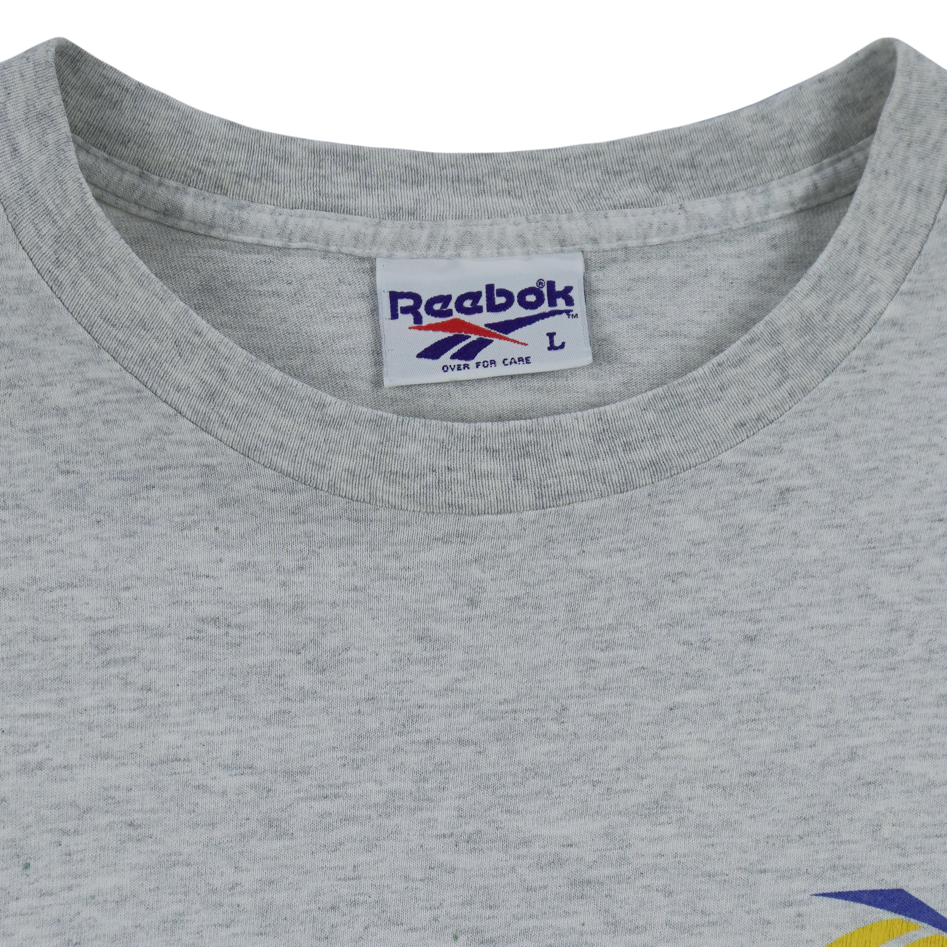Reebok - Grey Big Spell-Out Single Stitch T-Shirt 1990s Large Vintage Retro