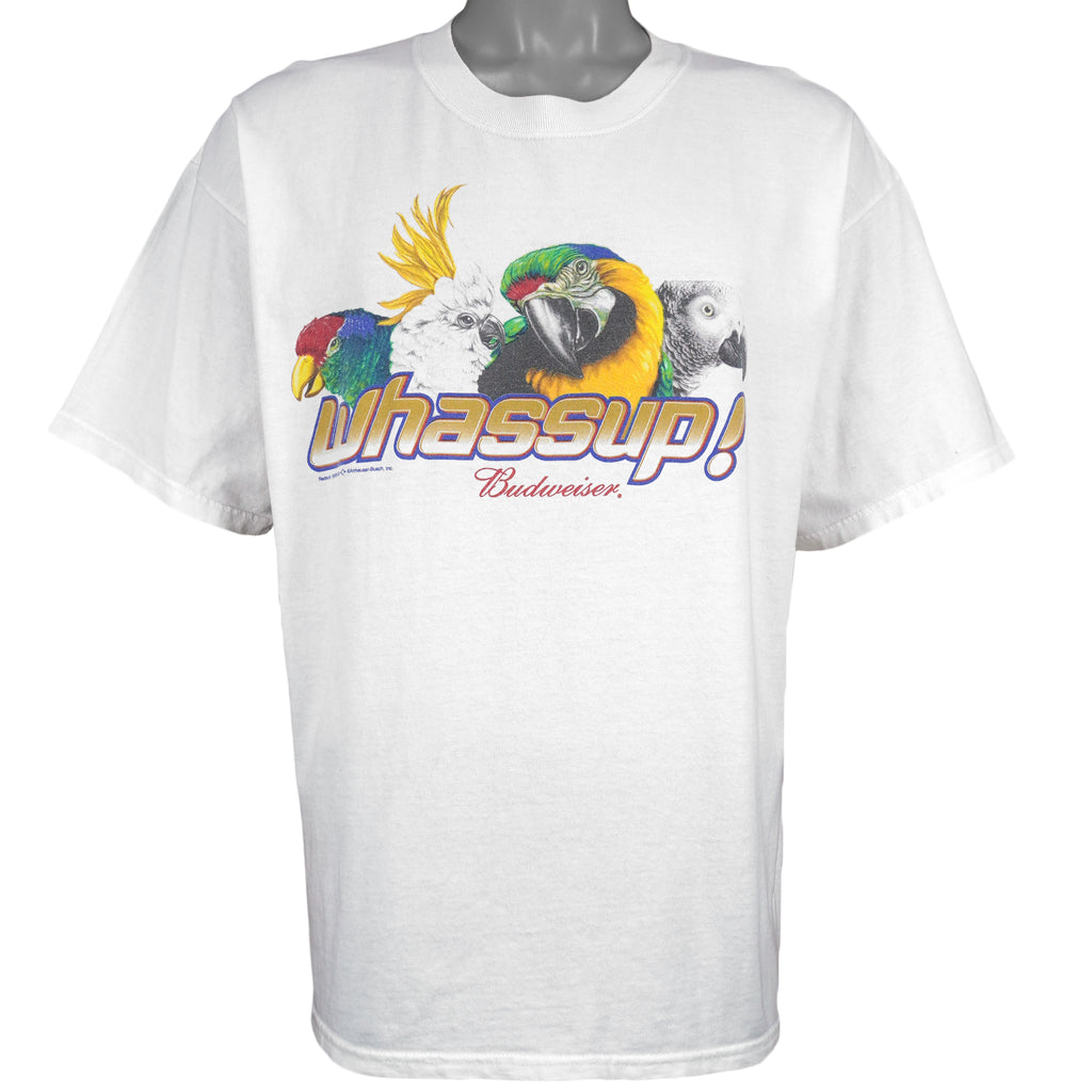 Budweiser (Gildan) - Whassup Parrots Spell-Out T-Shirt 1990s X-Large Vintage Retro