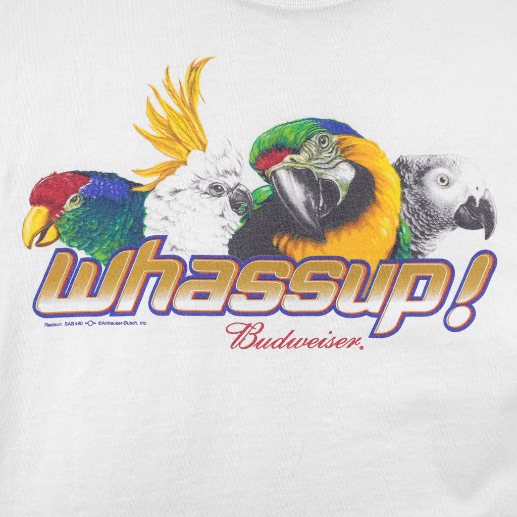 Budweiser (Gildan) - Whassup! Parrot Spell-Out T-Shirt 1990s X-Large