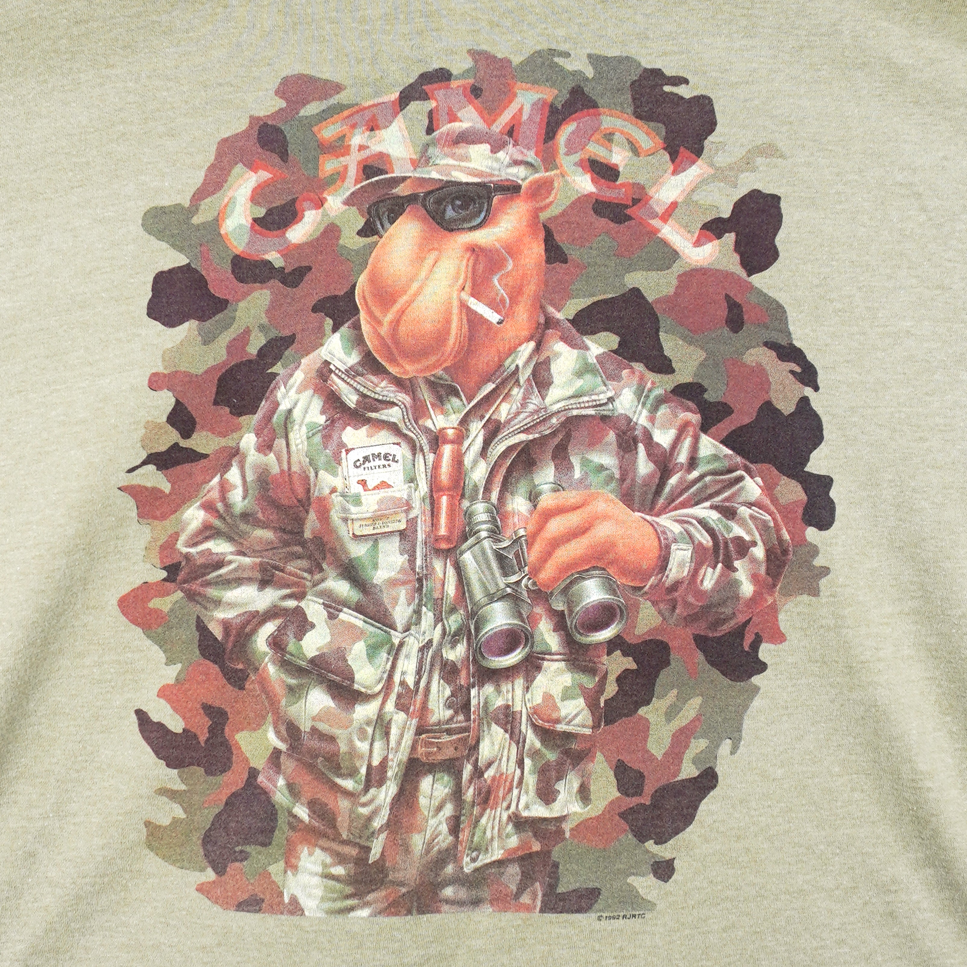 Vintage (Camel) - Joe Camel in Camouflage T-Shirt 1992 X-Large Vintage Retro