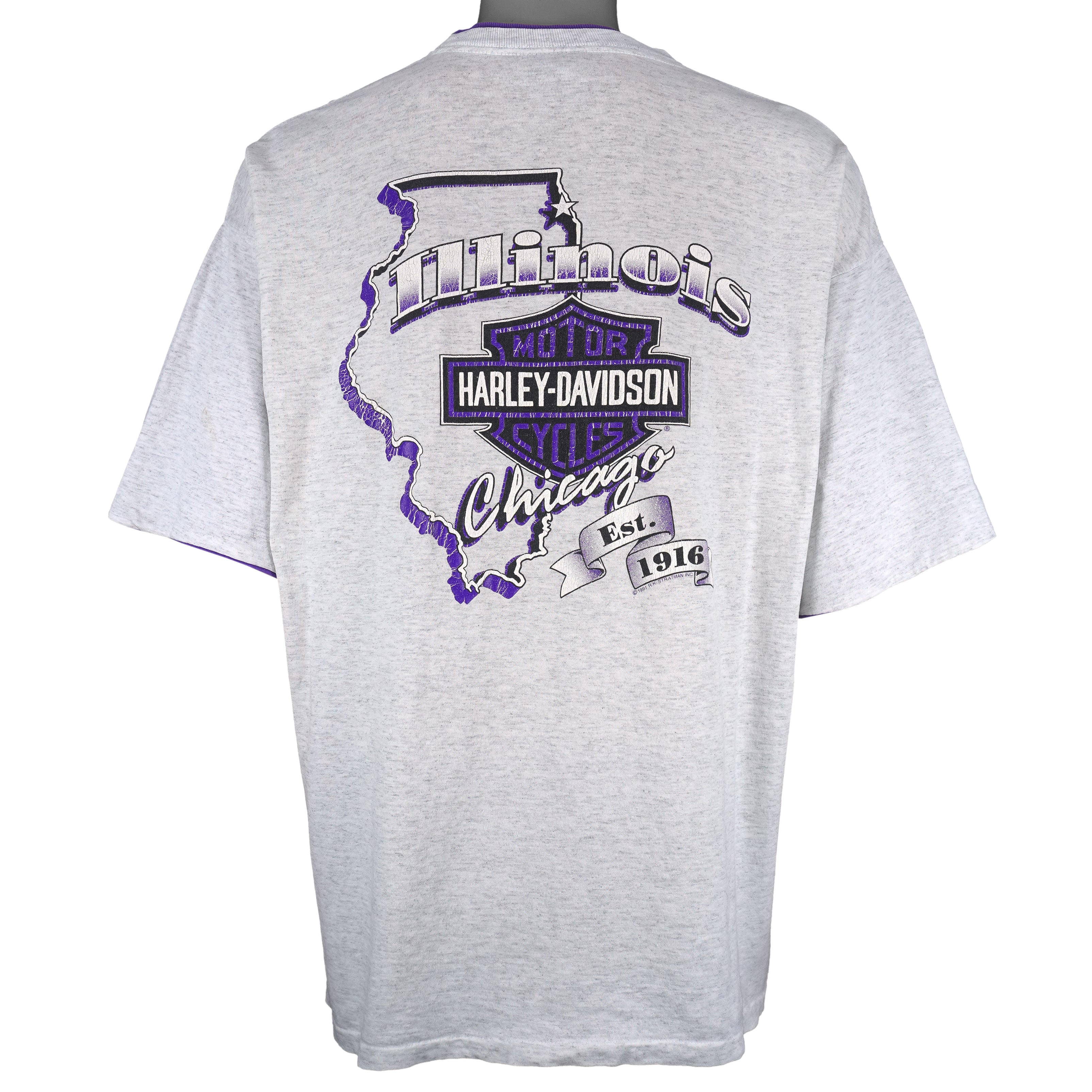 Harley Davidson - Chicago, Illinois Roll Em Ups T-Shirt 1992 X-Large Vintage Retro