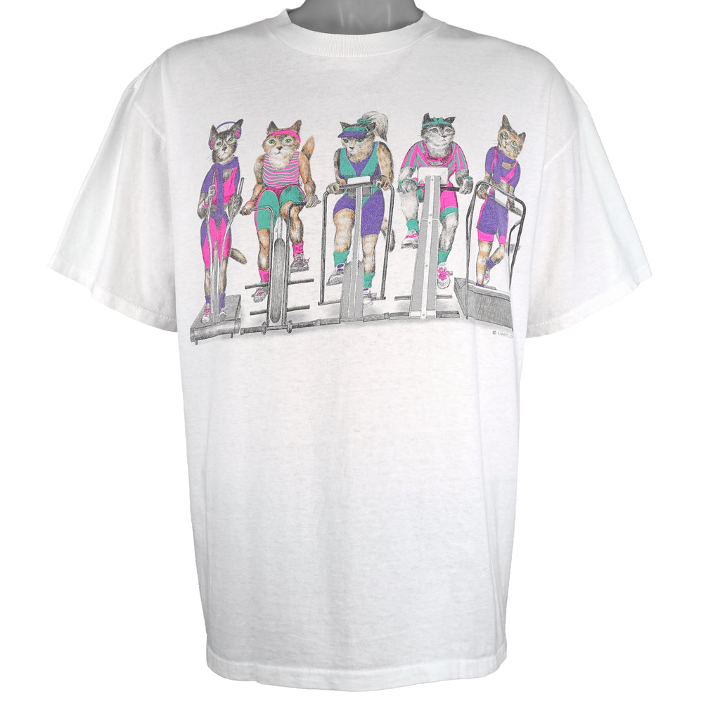 Vintage (Oneita) - Workout Cats T-Shirt 1990s X-Large Vintage Retro