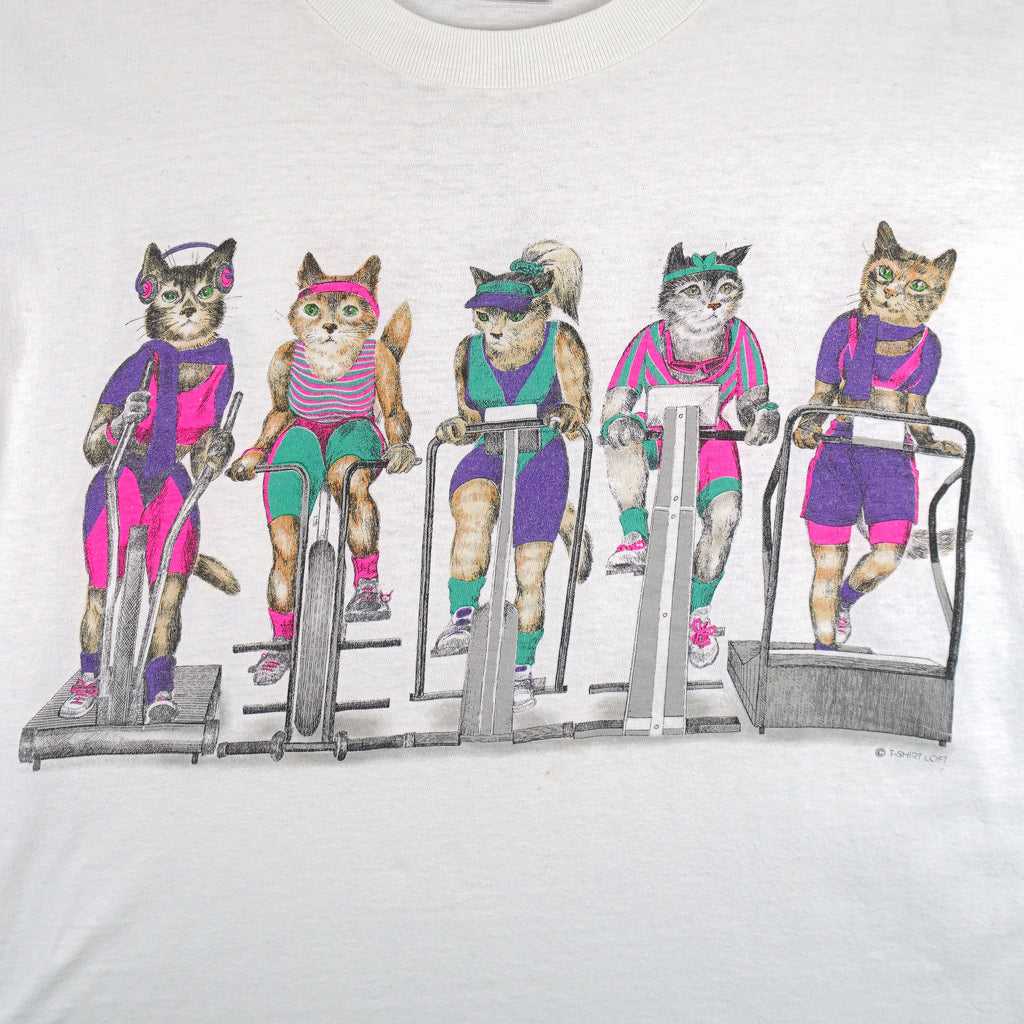 Vintage (Oneita) - Workout Cats T-Shirt 1990s X-Large Vintage Retro
