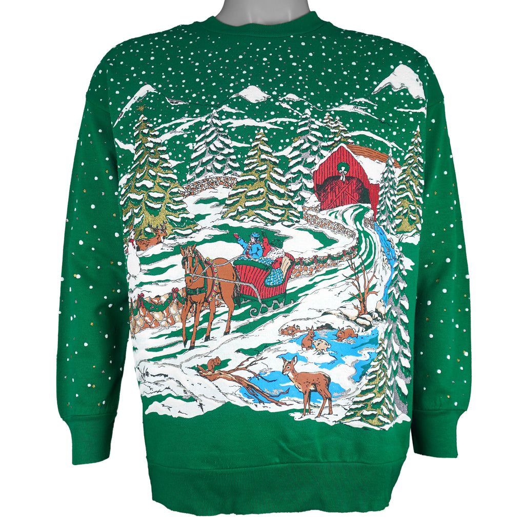 Vintage (Nutcracker) - Winter Scene with Horses Crew Neck Sweatshirt 1990s Medium vintage retro