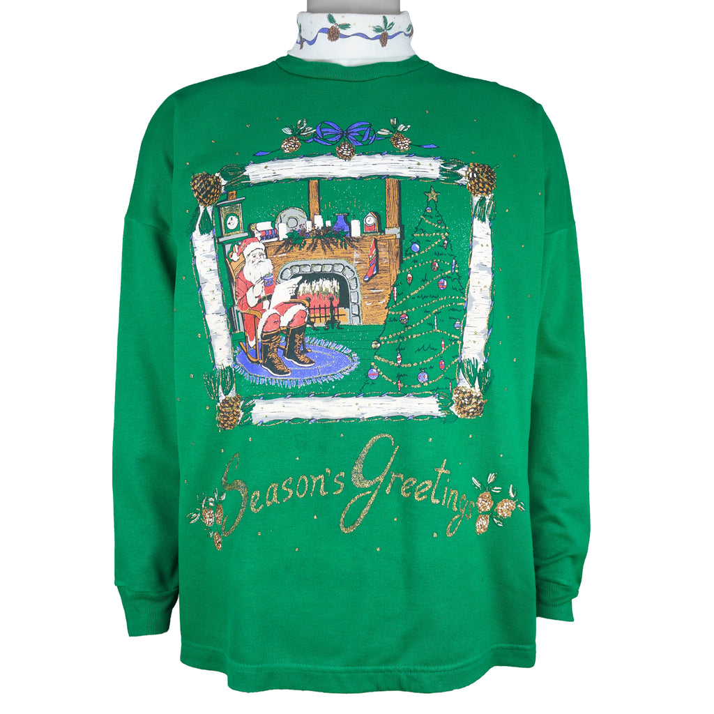 Vintage (Holiday Time) - Santa Claus "Season Greetings" Turtleneck Sweatshirt 1990s Large vintage retro