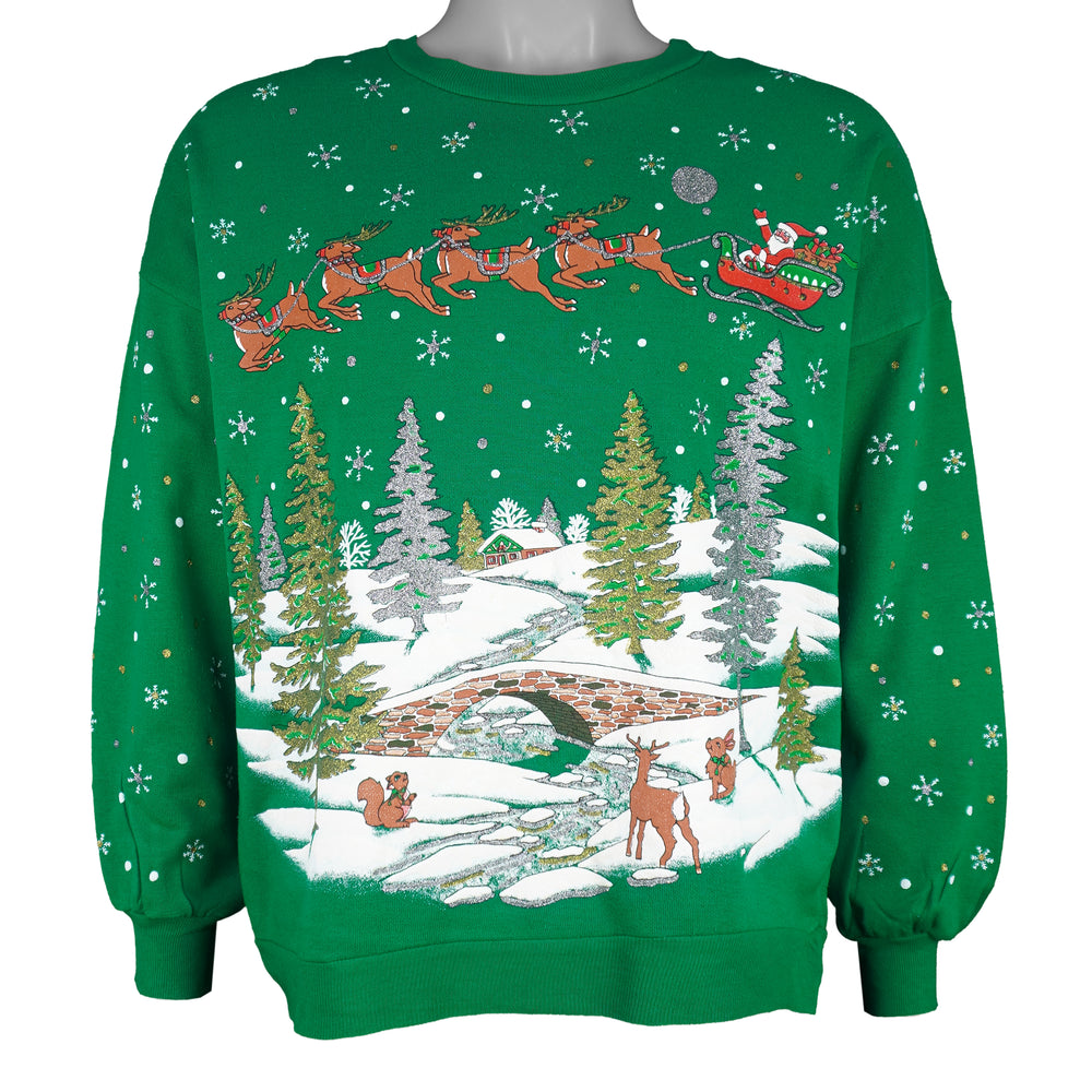 Vintage (Nutcracker) - Santa Claus Scenic Holiday Crew Neck Sweatshirt 1990s Medium vintage retro