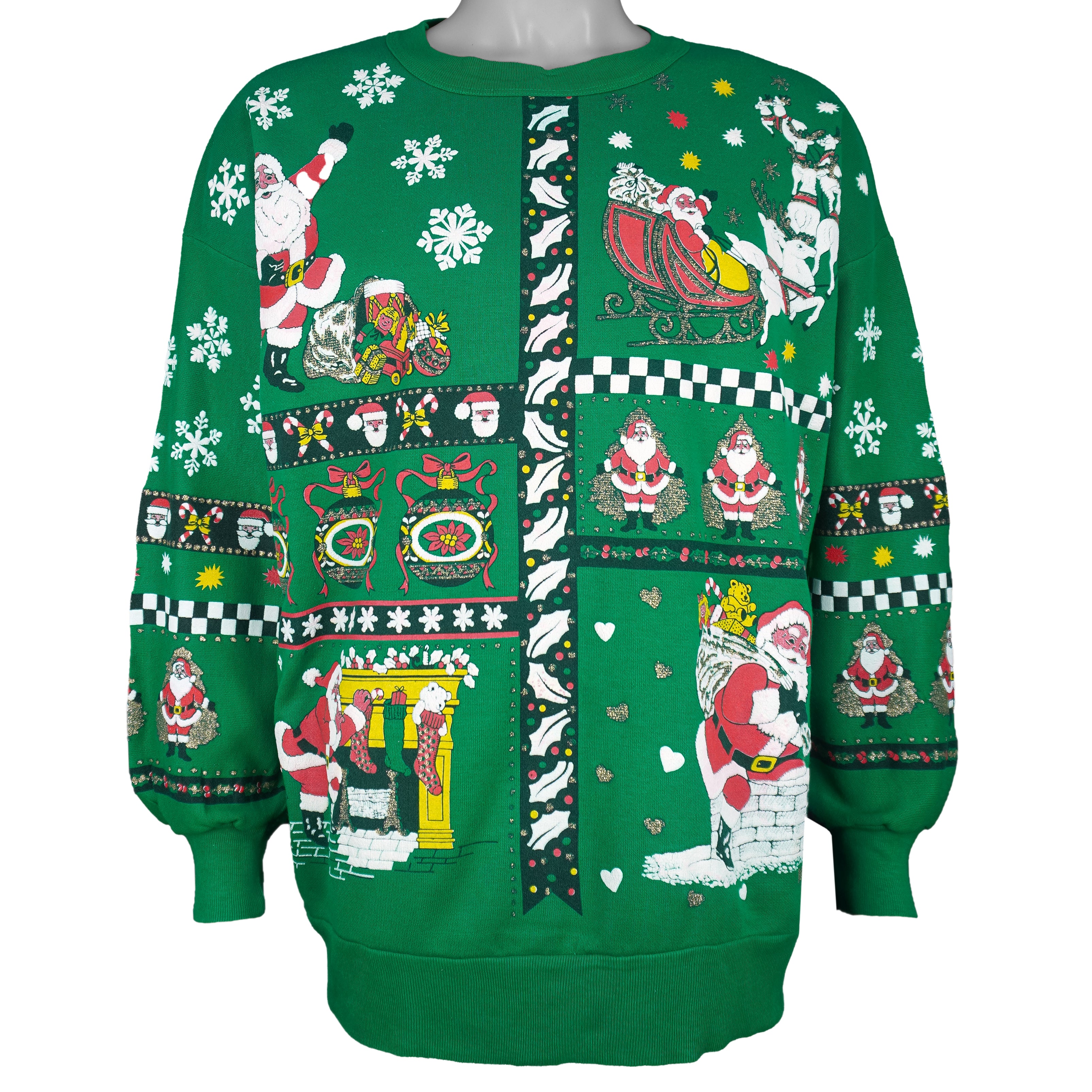 Vintage (Nutcracker) - Festive Patchwork Christmas Crew Neck Sweatshirt 1990s Large vintage retro