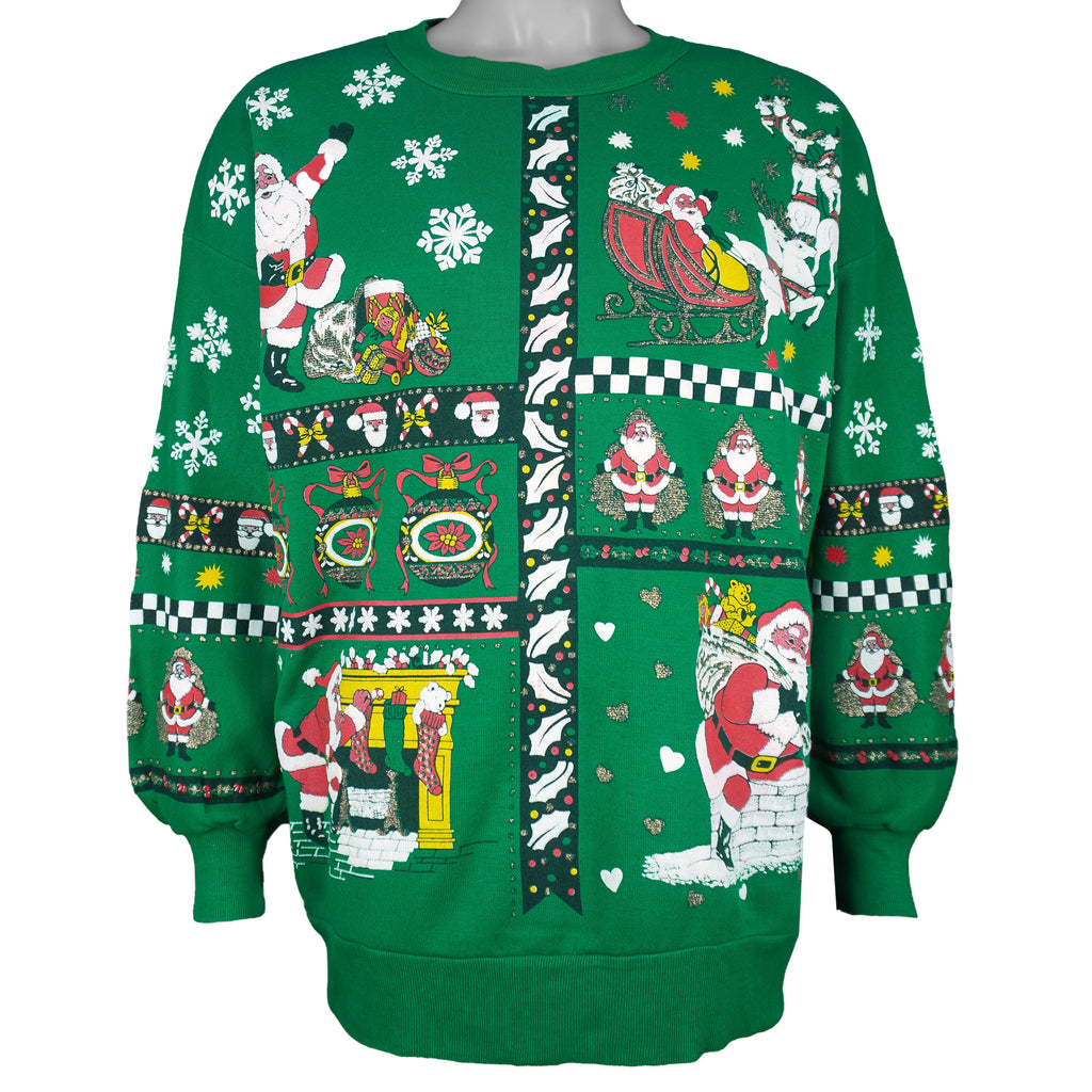 Vintage (Nutcracker) - Festive Patchwork Christmas Crew Neck Sweatshirt 1990s Large vintage retro