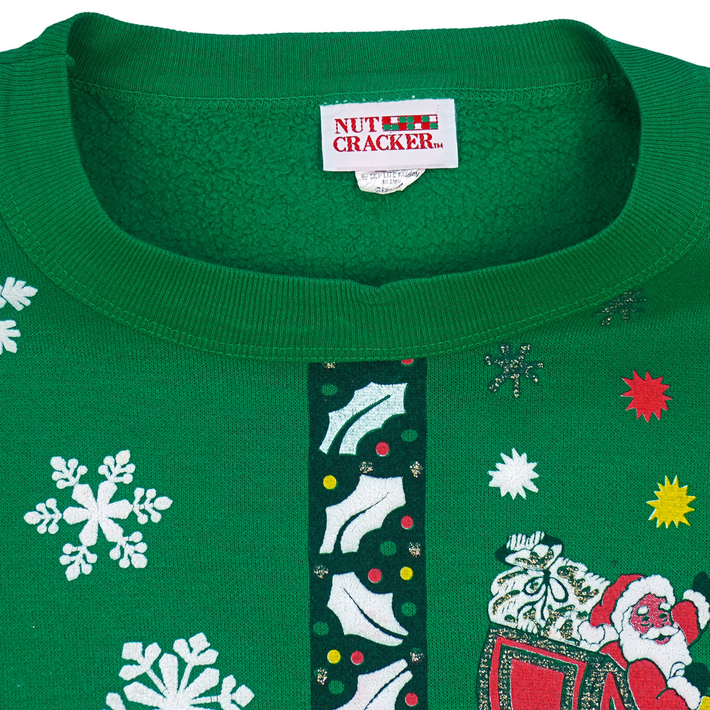 Vintage (Nutcracker) - Festive Patchwork Christmas Crew Neck Sweatshirt 1990s Large