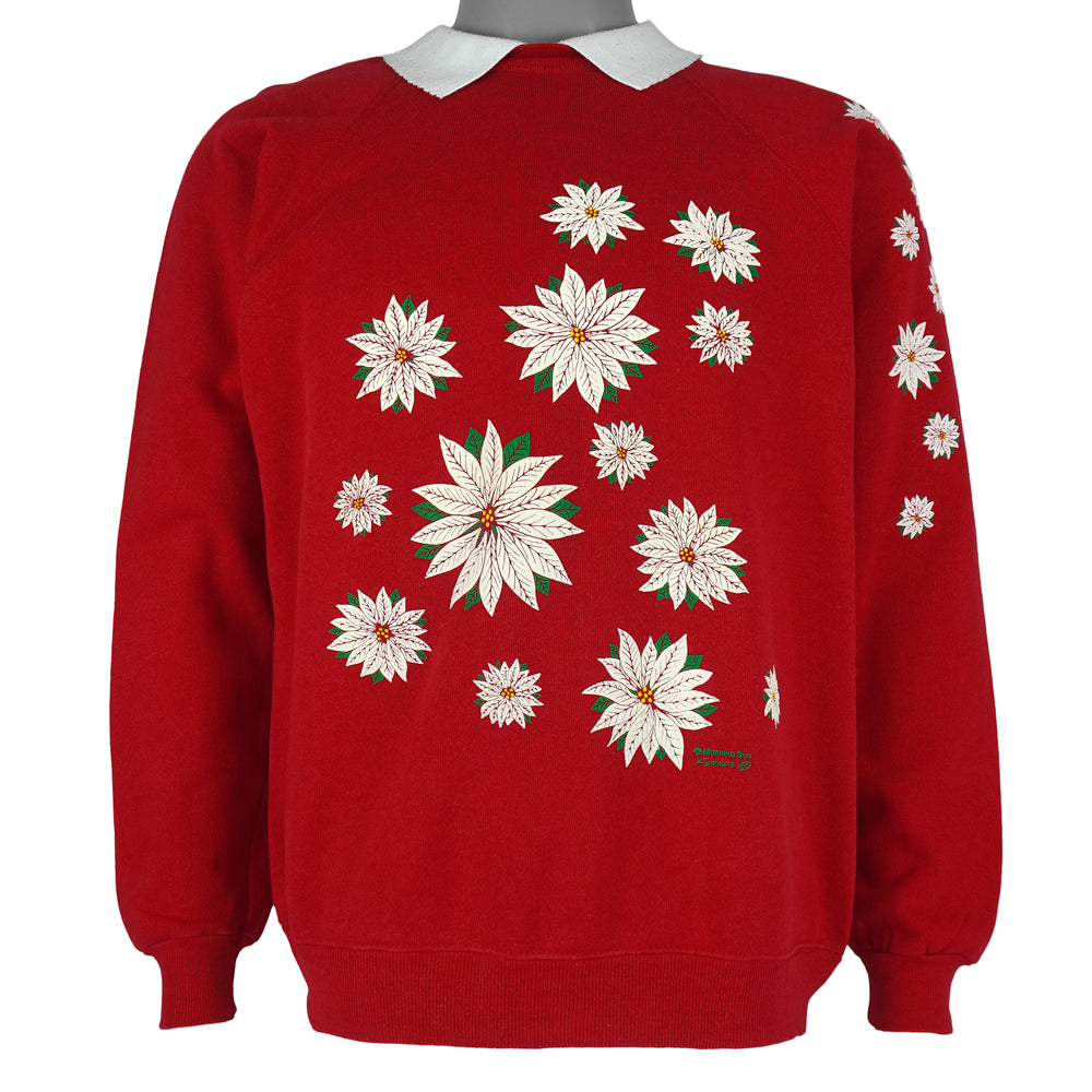 Vintage (Morning Sun) - Christmas Poinsettia Crew Neck Sweatshirt 1990s Large vintage retro