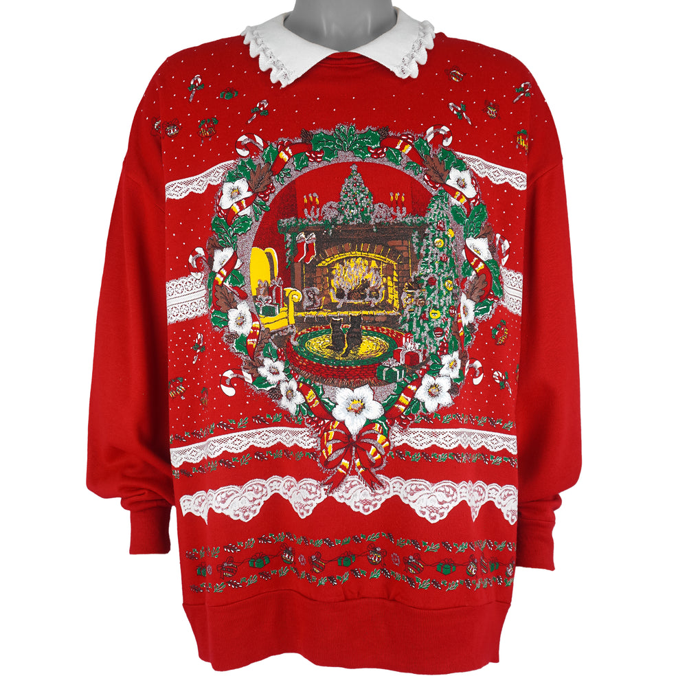 Vintage (Nutcracker Plus Size) - Christmas Wreath Crew Neck Sweatshirt 1990s XX-Large vintage retro