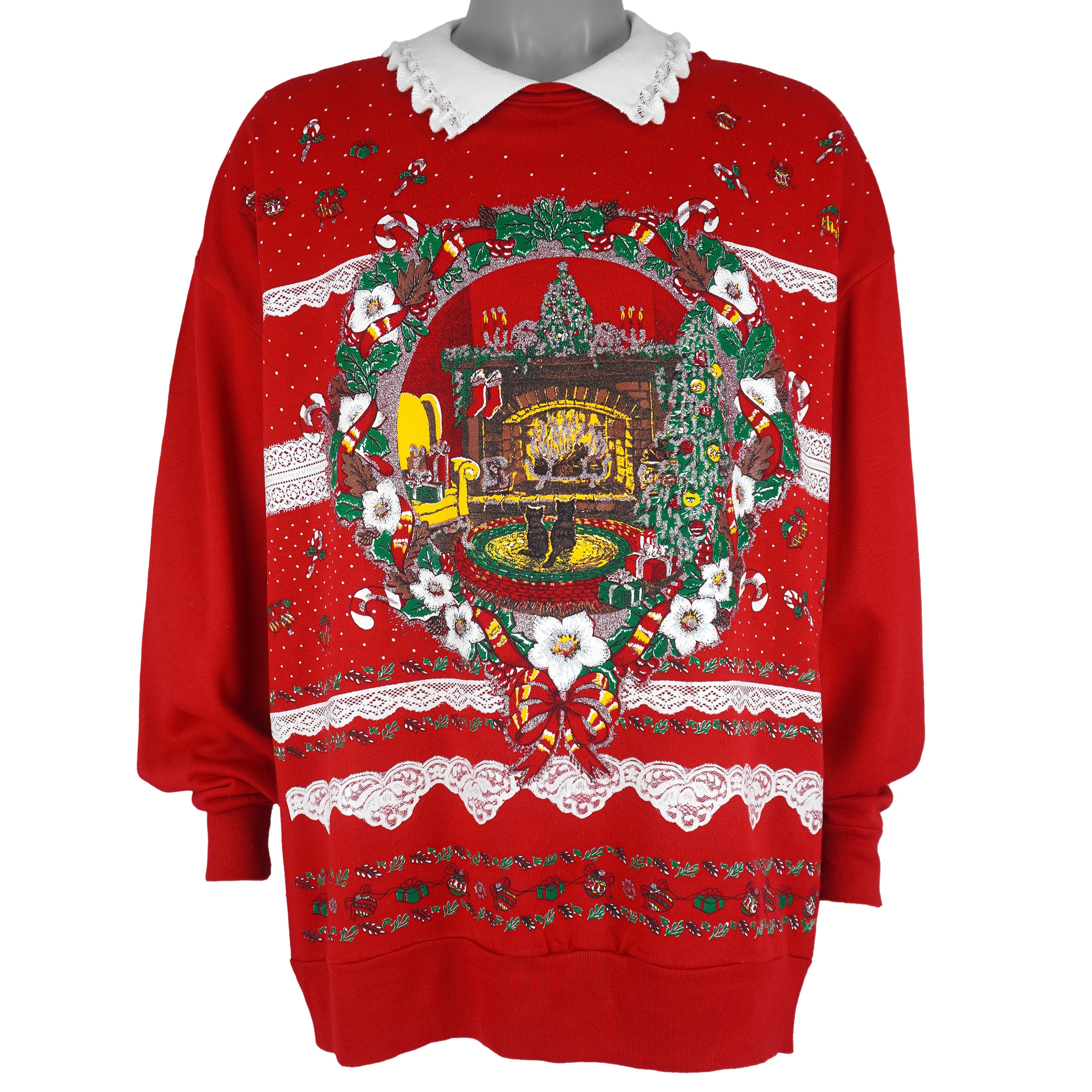 Vintage (Nutcracker Plus Size) - Christmas Wreath Crew Neck Sweatshirt 1990s XX-Large vintage retro