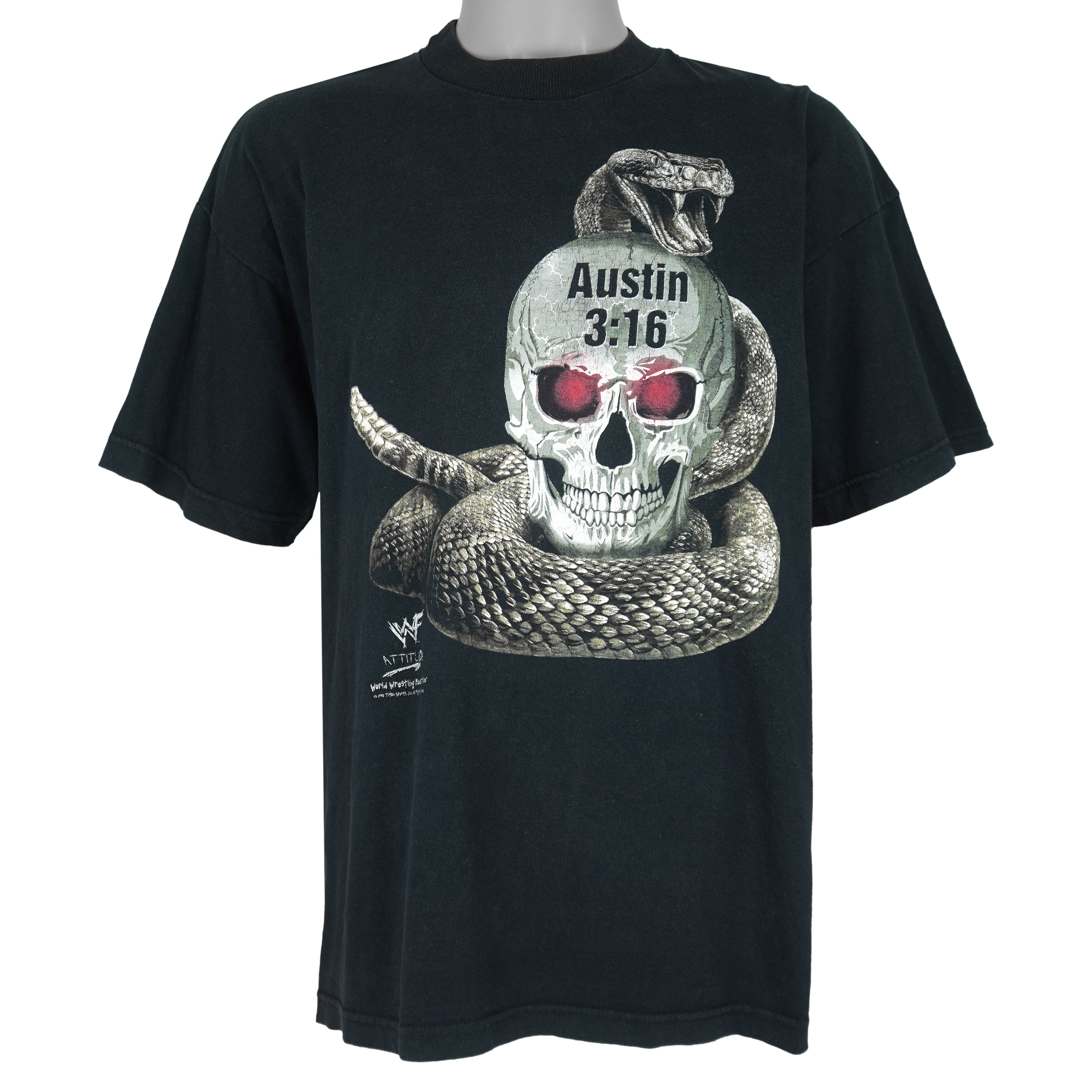 Vintage (Sun Flag) - Austin 3:16 Skull & Snake WWF T-Shirt 1998 Large Vintage Retro