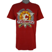 NHL (Trench) - Calgary Flames Single Stitch T-Shirt 1991 Medium Tall Vintage Retro Hockey
