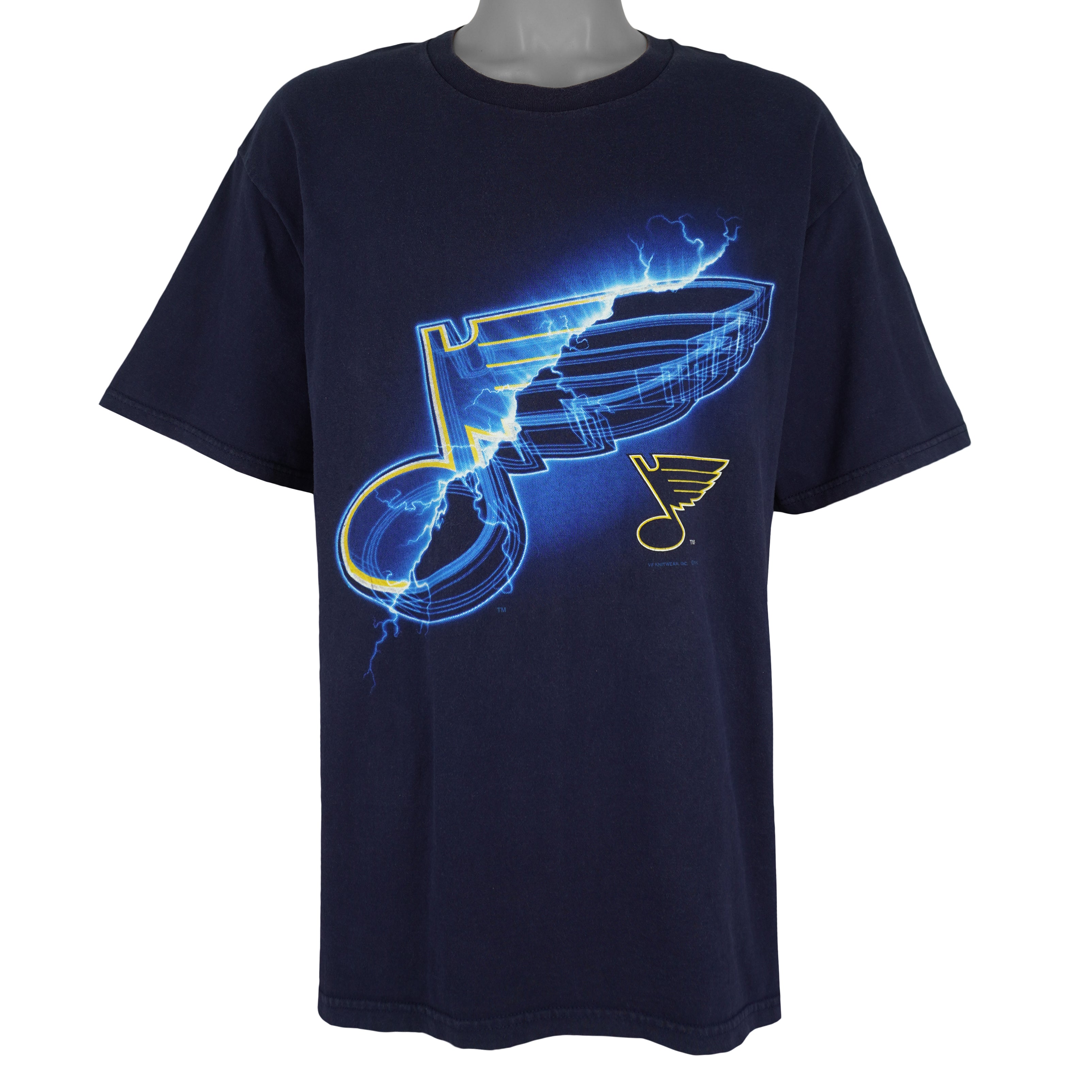 NHL (Lee Sport) - St. Louis Blues Lightning T-Shirt 1990s X-Large Vintage Retro Hockey