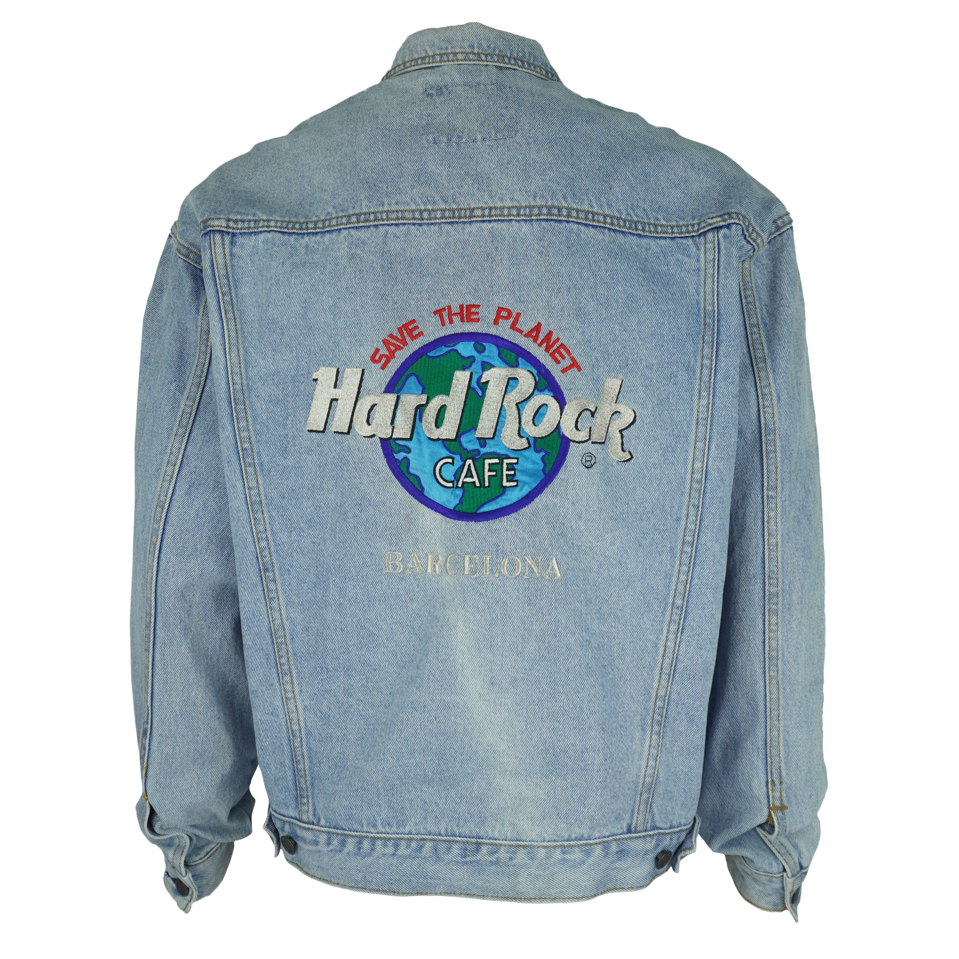 Vintage - Hard Rock Cafe Barcelona Embroidered Denim Jacket 1990s Large Vintage Retro