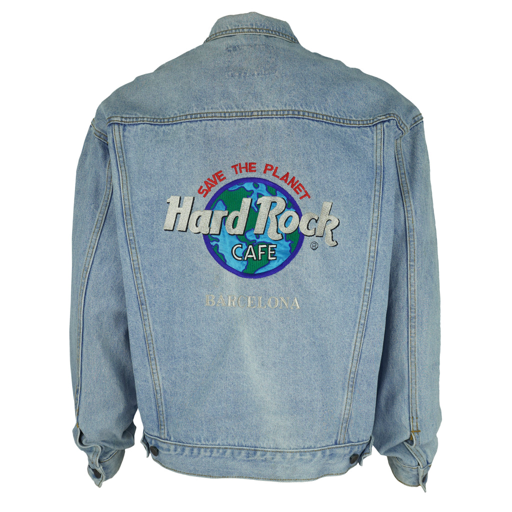 Vintage - Hard Rock Cafe Barcelona Embroidered Denim Jacket 1990s Large Vintage Retro