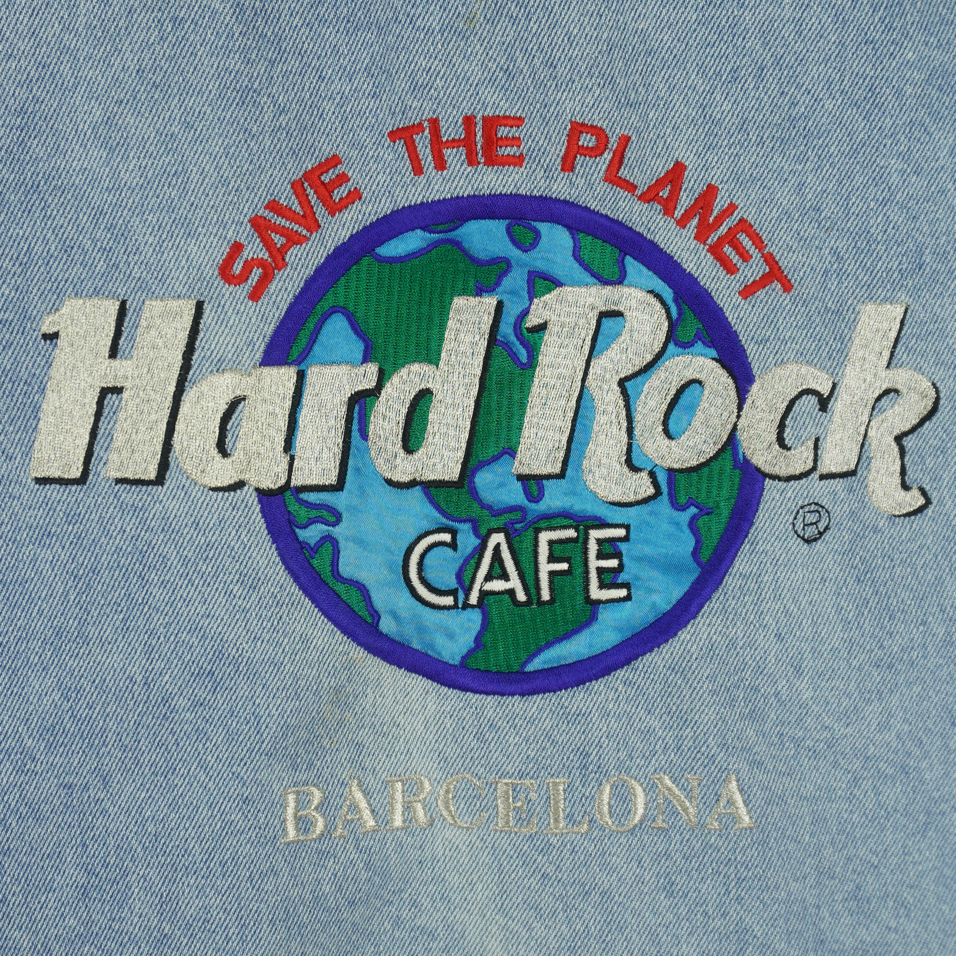 Vintage - Hard Rock Cafe Barcelona Embroidered Denim Jacket 1990s Large Vintage Retro