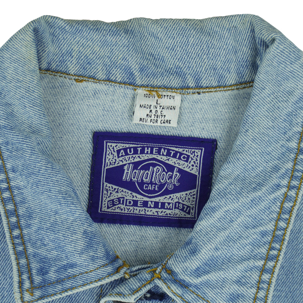 Vintage - Hard Rock Cafe Barcelona Embroidered Denim Jacket 1990s Large Vintage Retro