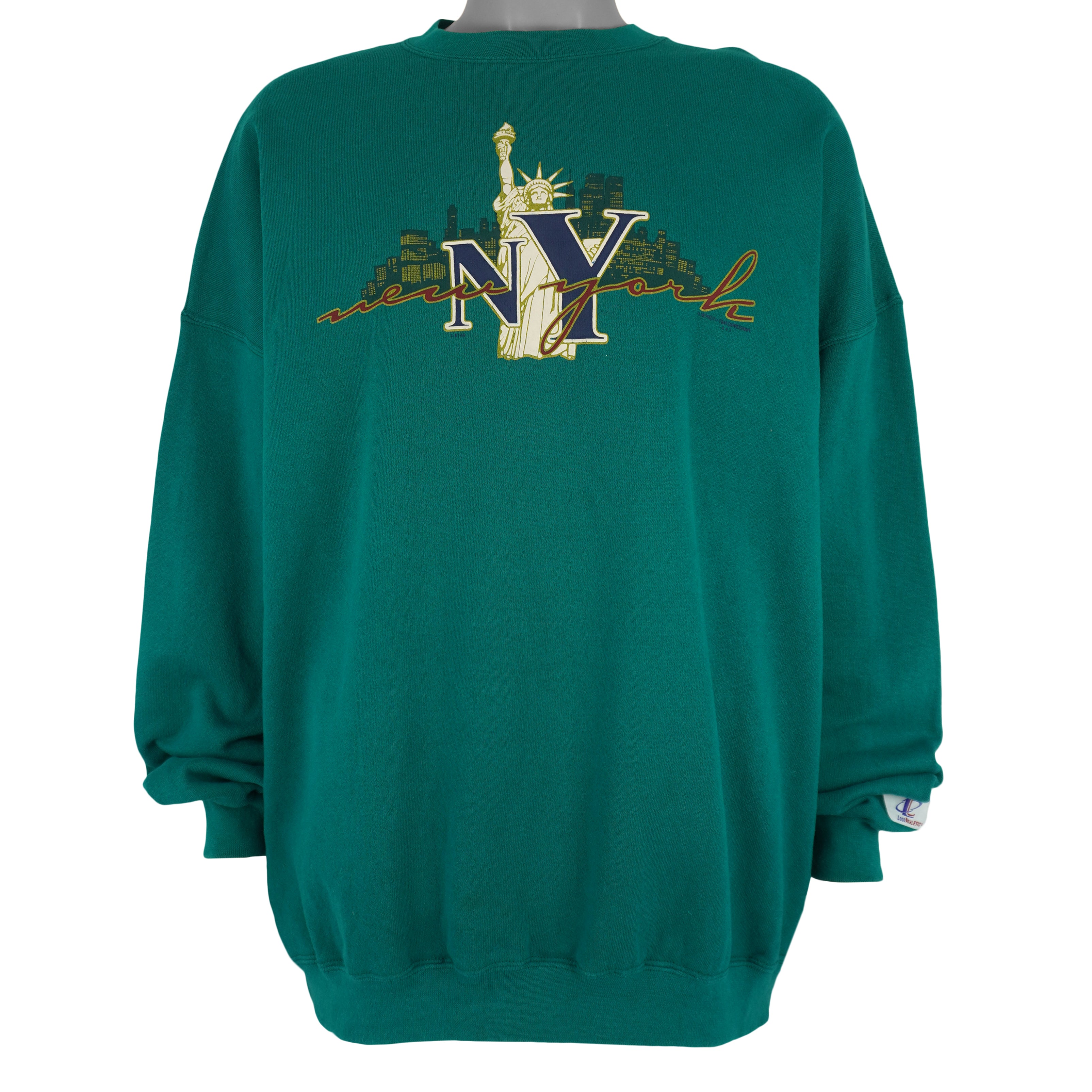 Vintage (Logo Athletic) - Green New York Spell-Out Sweatshirt 1990s X-Large Vintage Retro