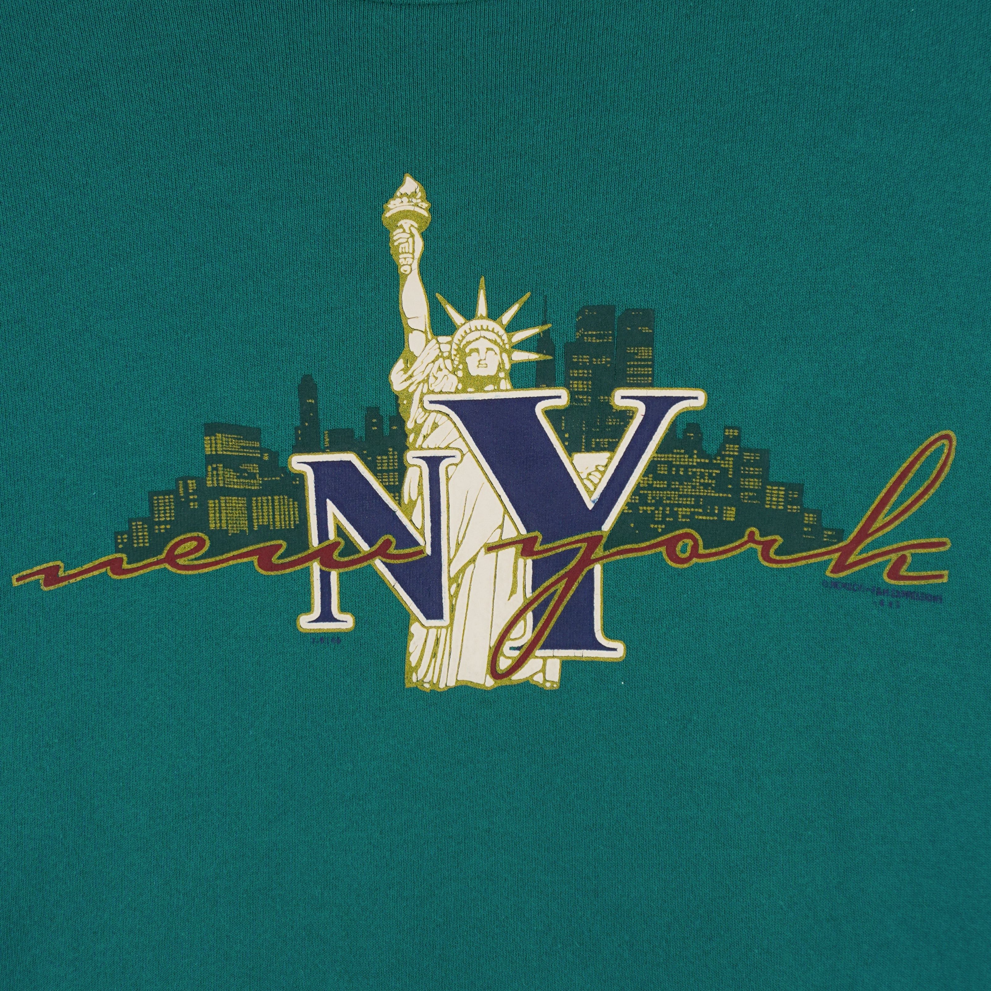Vintage (Logo Athletic) - Green New York Spell-Out Sweatshirt 1990s X-Large Vintage Retro
