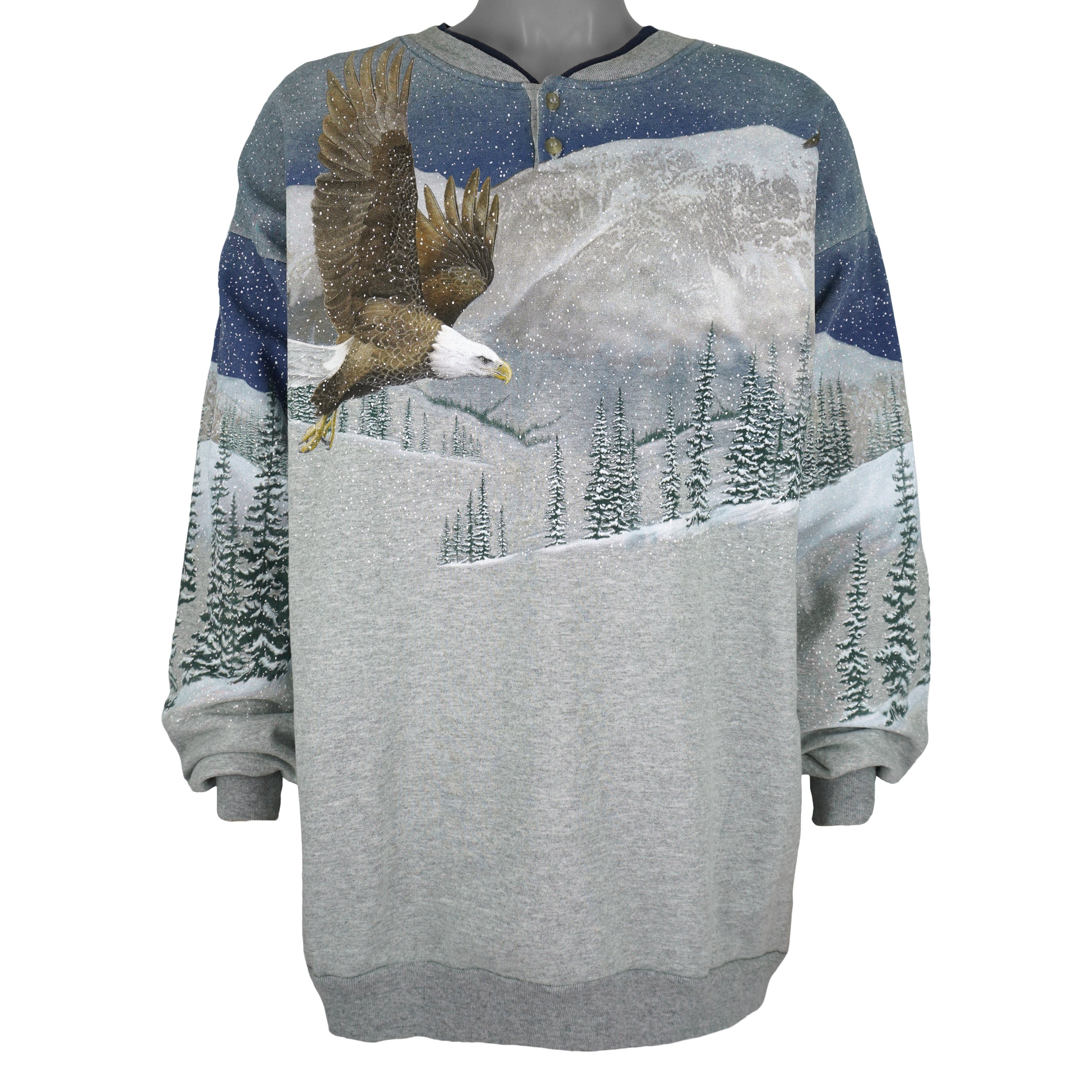 Vintage (Artisans) - Snow Hawk Scenery All Over Print Sweatshirt 1990s X-Large Vintage Retro