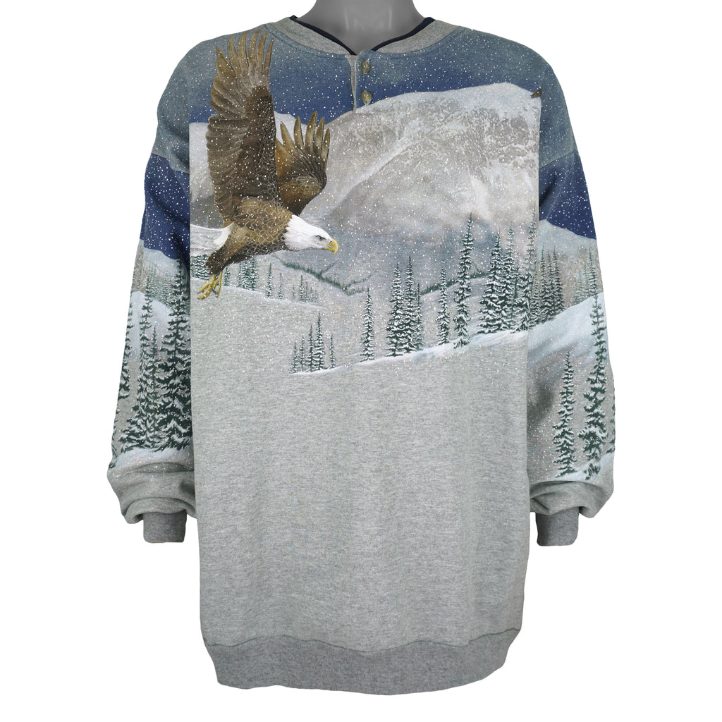 Vintage (Artisans) - Snow Hawk Scenery All Over Print Sweatshirt 1990s X-Large Vintage Retro