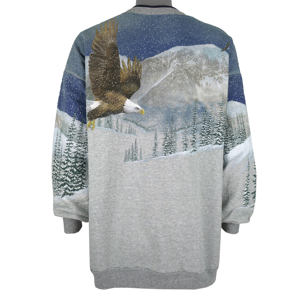 Vintage (Artisans) - Snow Hawk Scenery All Over Print Sweatshirt 1990s X-Large Vintage Retro