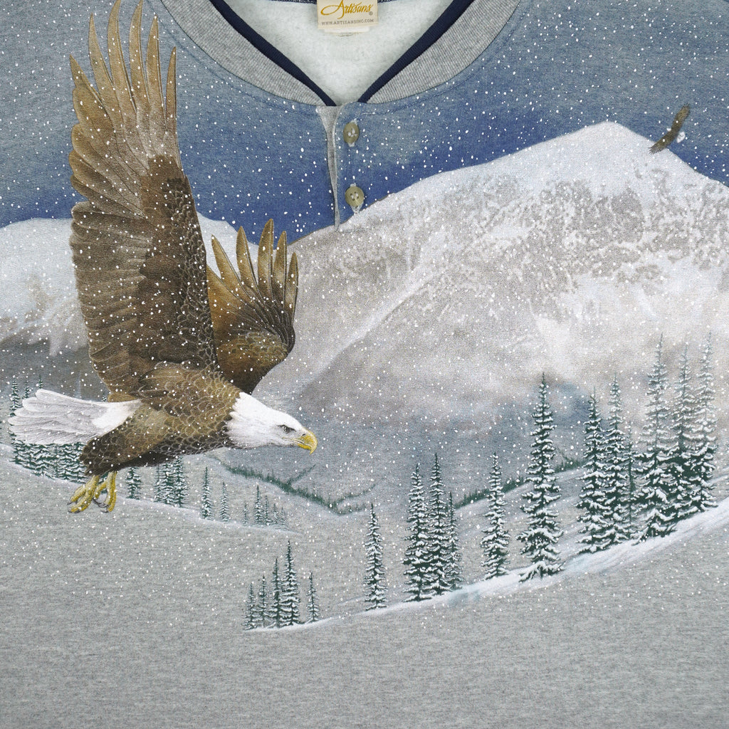 Vintage (Artisans) - Snow Hawk Scenery All Over Print Sweatshirt 1990s X-Large Vintage Retro