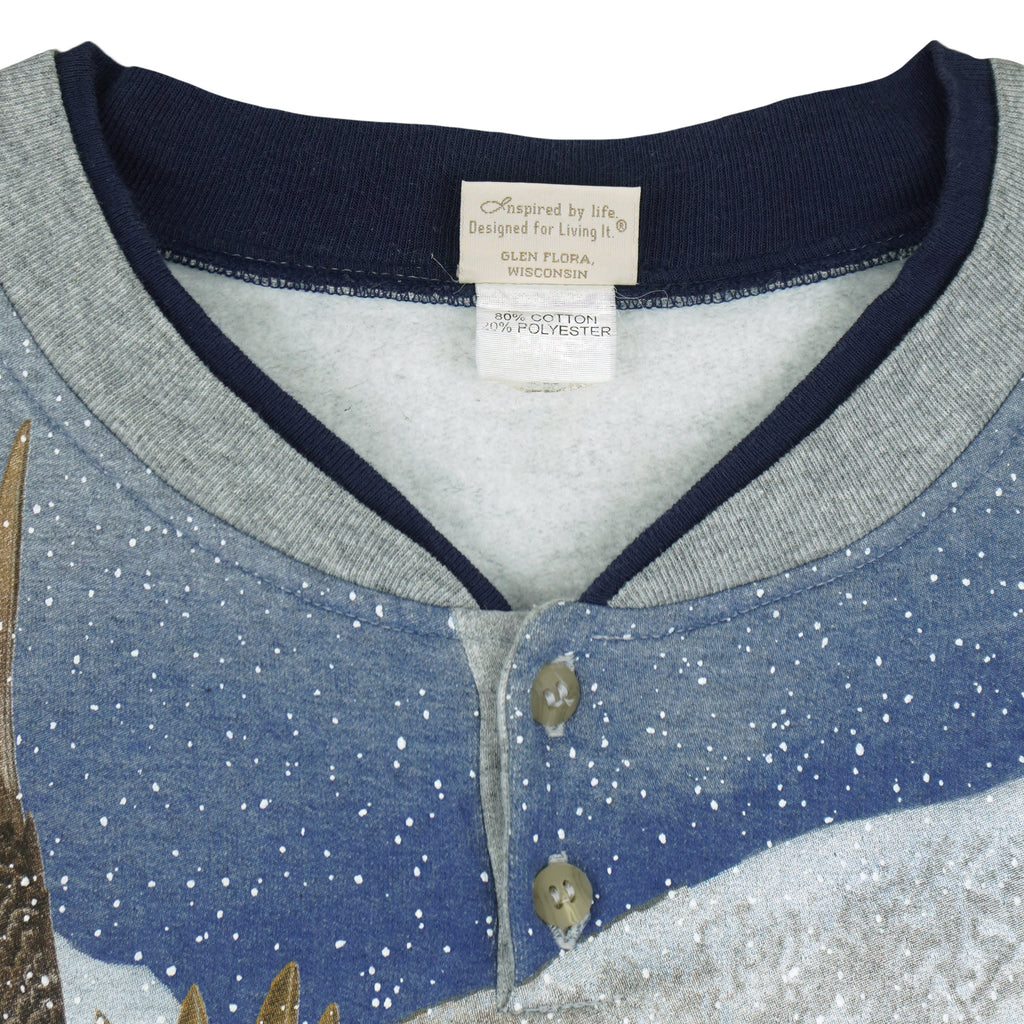 Vintage (Artisans) - Snow Hawk Scenery All Over Print Sweatshirt 1990s X-Large Vintage Retro
