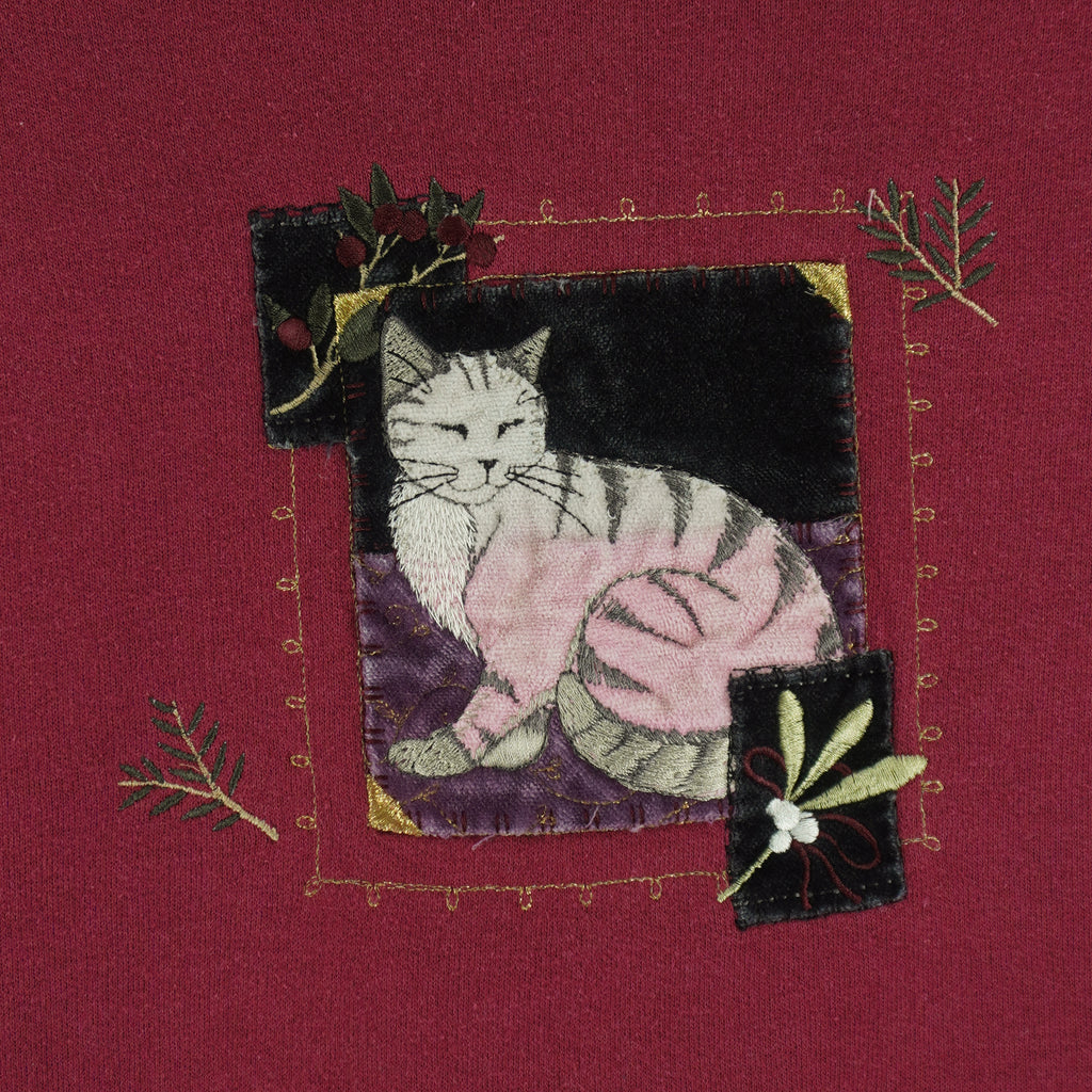 Vintage (Top Stitch) - The Cat Embroidered Crew Neck Sweatshirt 1990s Large Vintage Retro