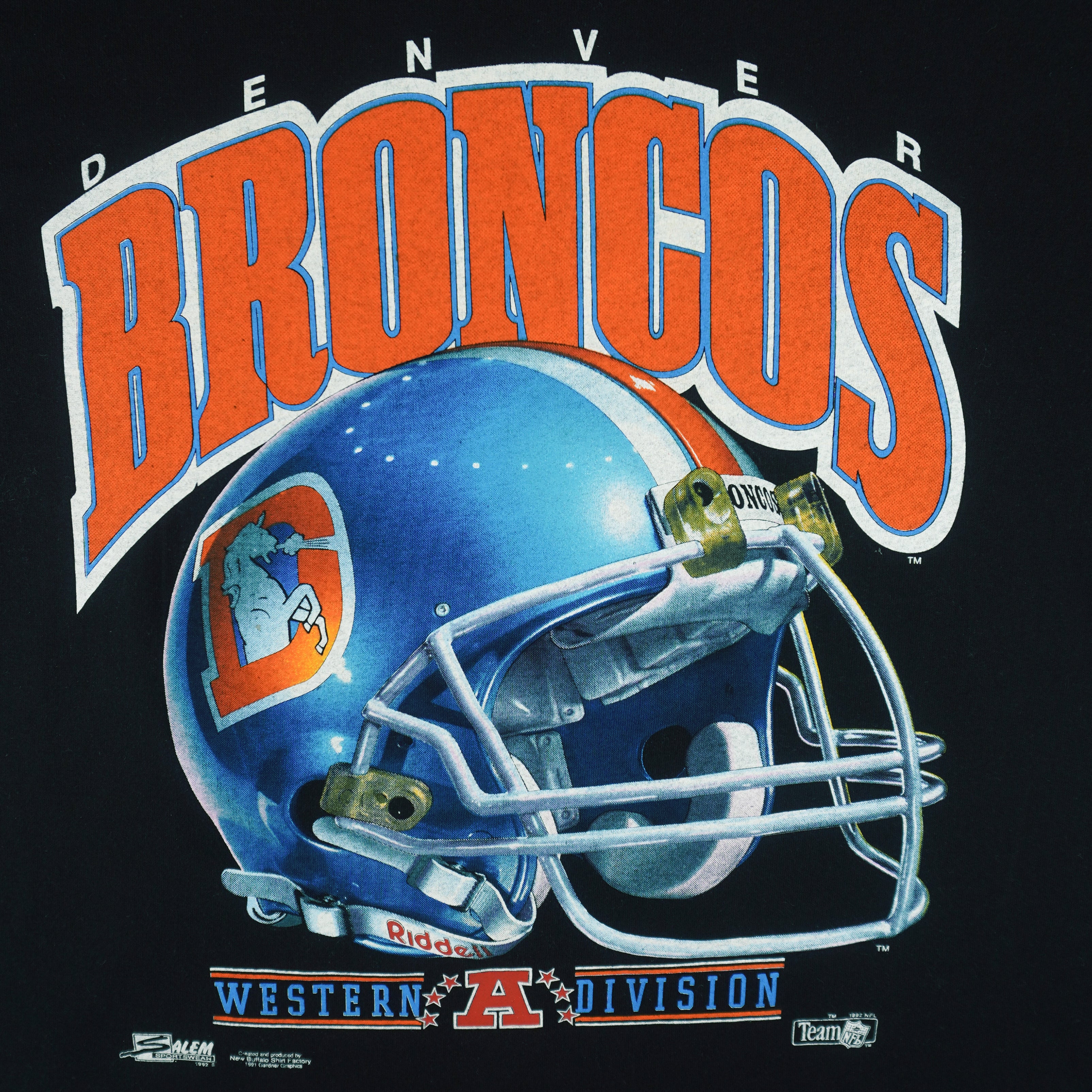 NFL (Salem) - Denver Broncos Helmet T-Shirt 1992 X-Large Vintage Retro Football
