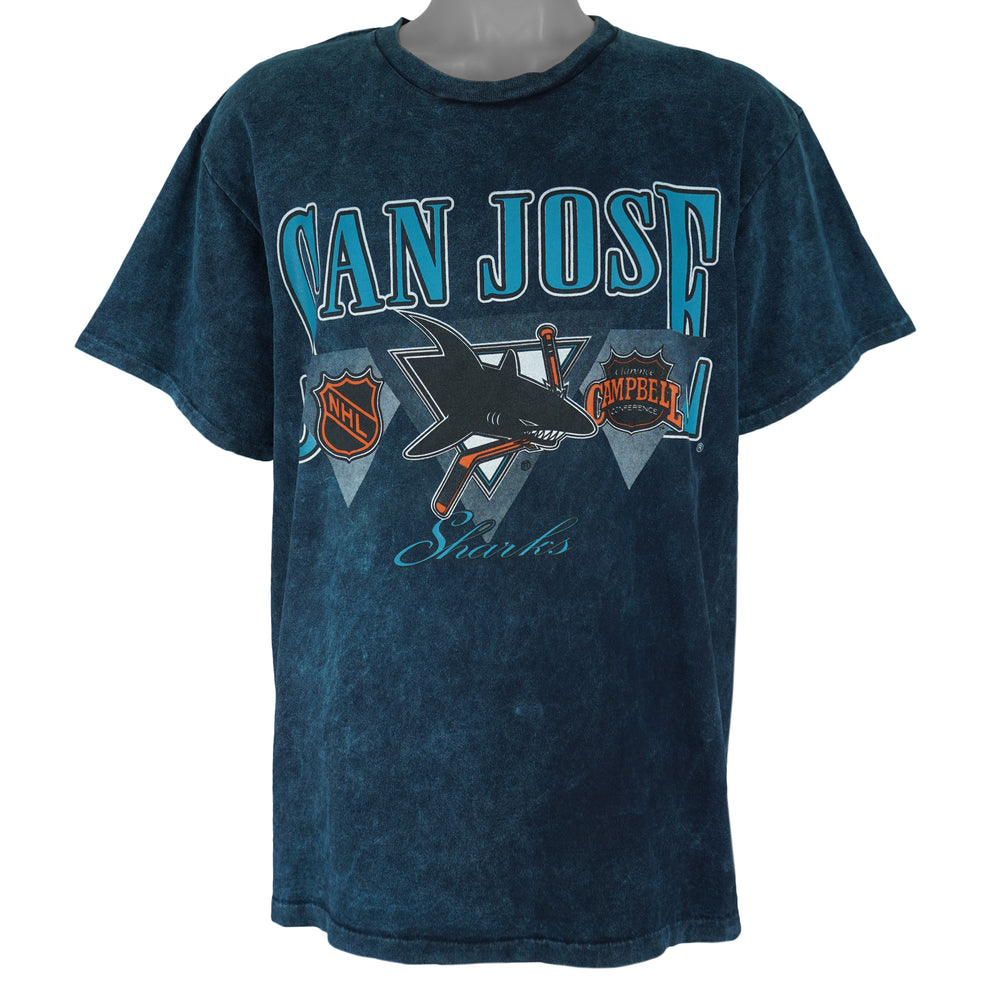 NHL (Nutmeg) - San Jose Sharks Spell-Out T-Shirt 1990s Large Vintage Retro Hockey