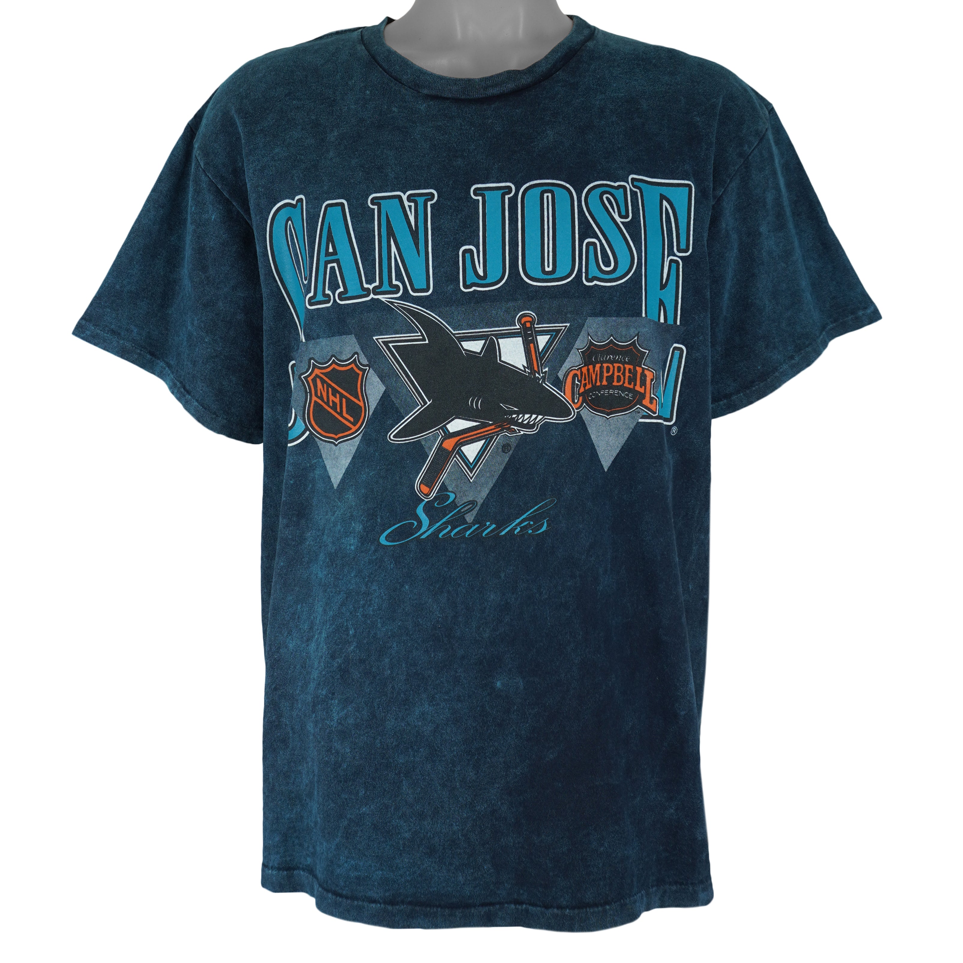 NHL (Nutmeg) - San Jose Sharks Spell-Out T-Shirt 1990s Large Vintage Retro Hockey