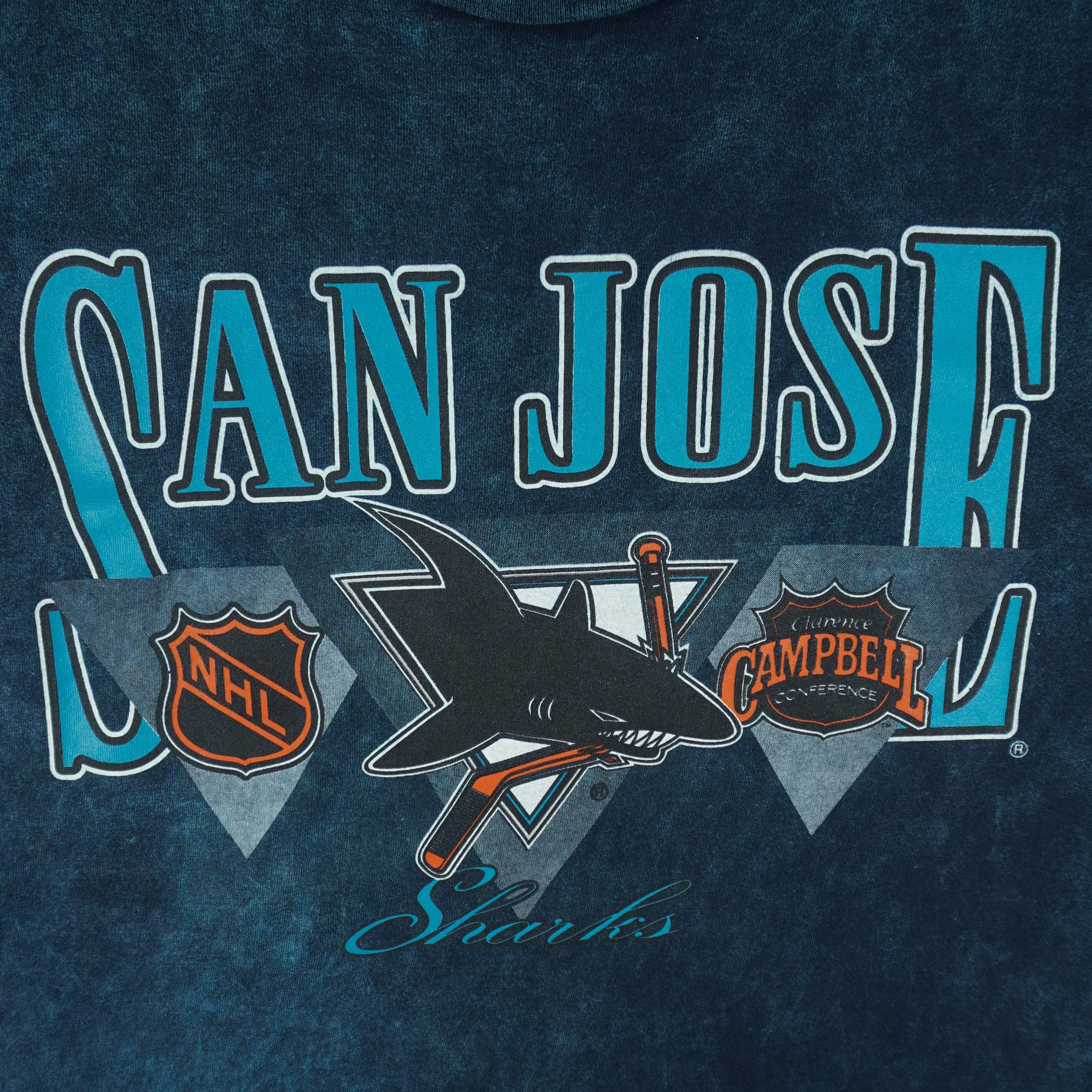 NHL (Nutmeg) - San Jose Sharks Spell-Out T-Shirt 1990s Large Vintage Retro Hockey